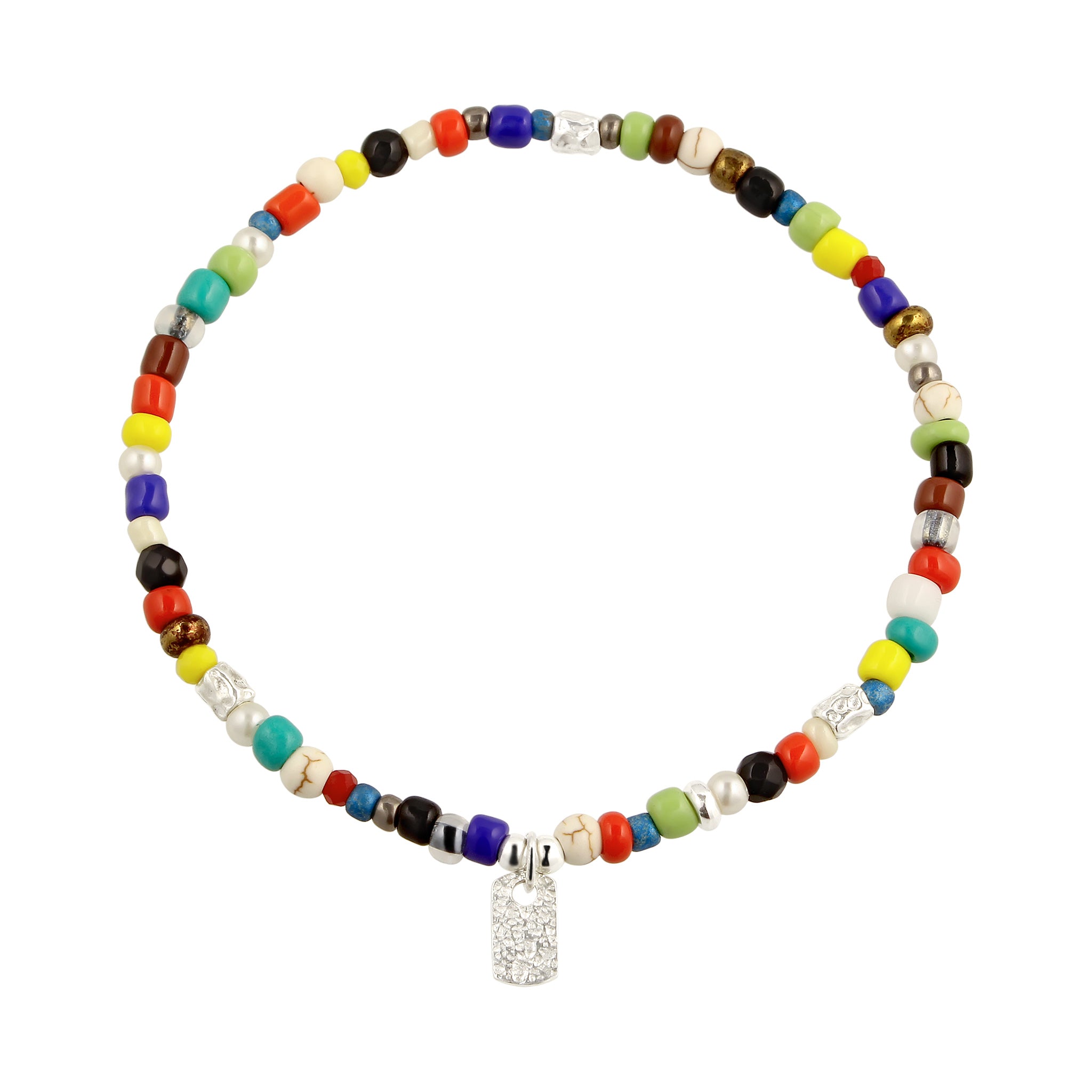 Bunt - KUZZOI | Armband Beads | Synthetischer Achat (Schwarz) & Synthetischer Howlit (Creme) & Synthetische Perle (Weiß) | 925 Sterling Silber