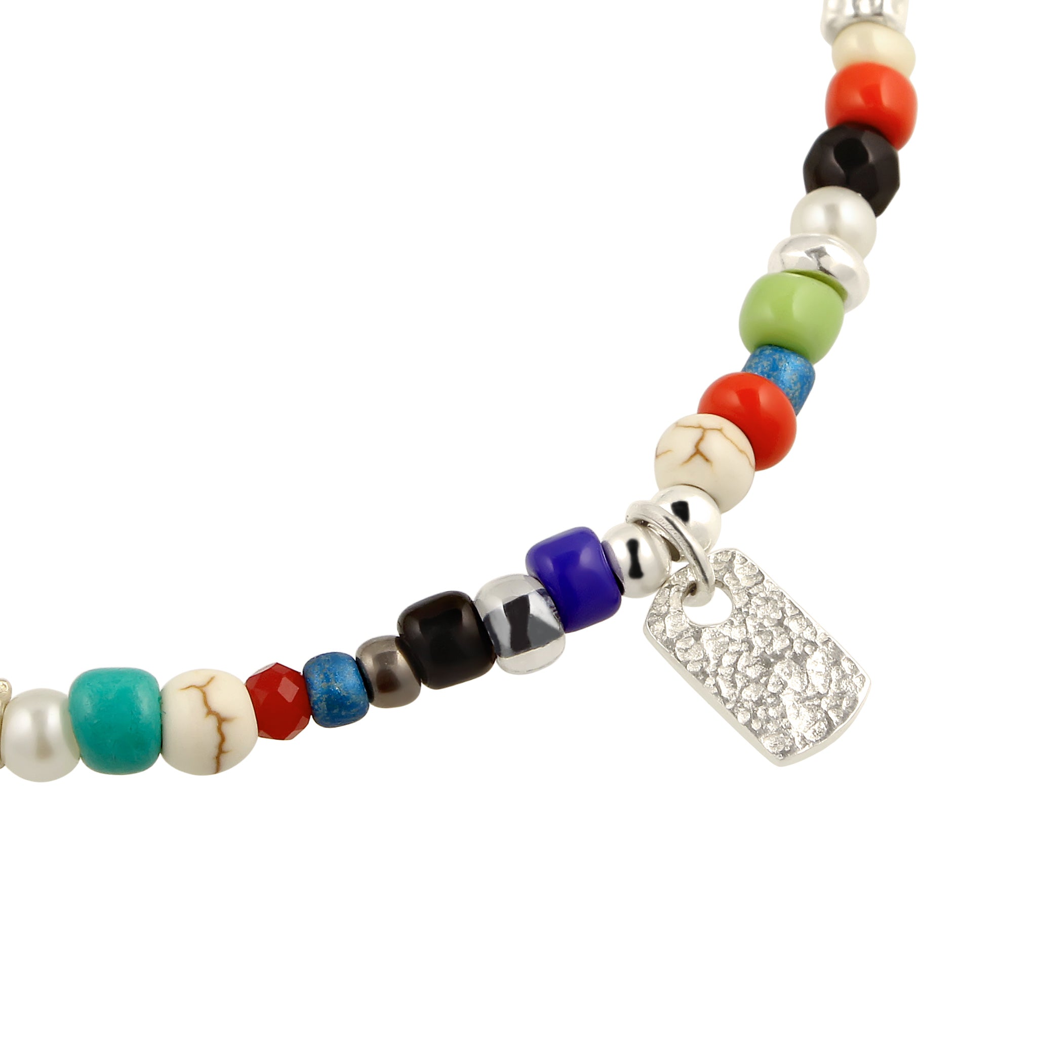 Bunt - KUZZOI | Armband Beads | Synthetischer Achat (Schwarz) & Synthetischer Howlit (Creme) & Synthetische Perle (Weiß) | 925 Sterling Silber