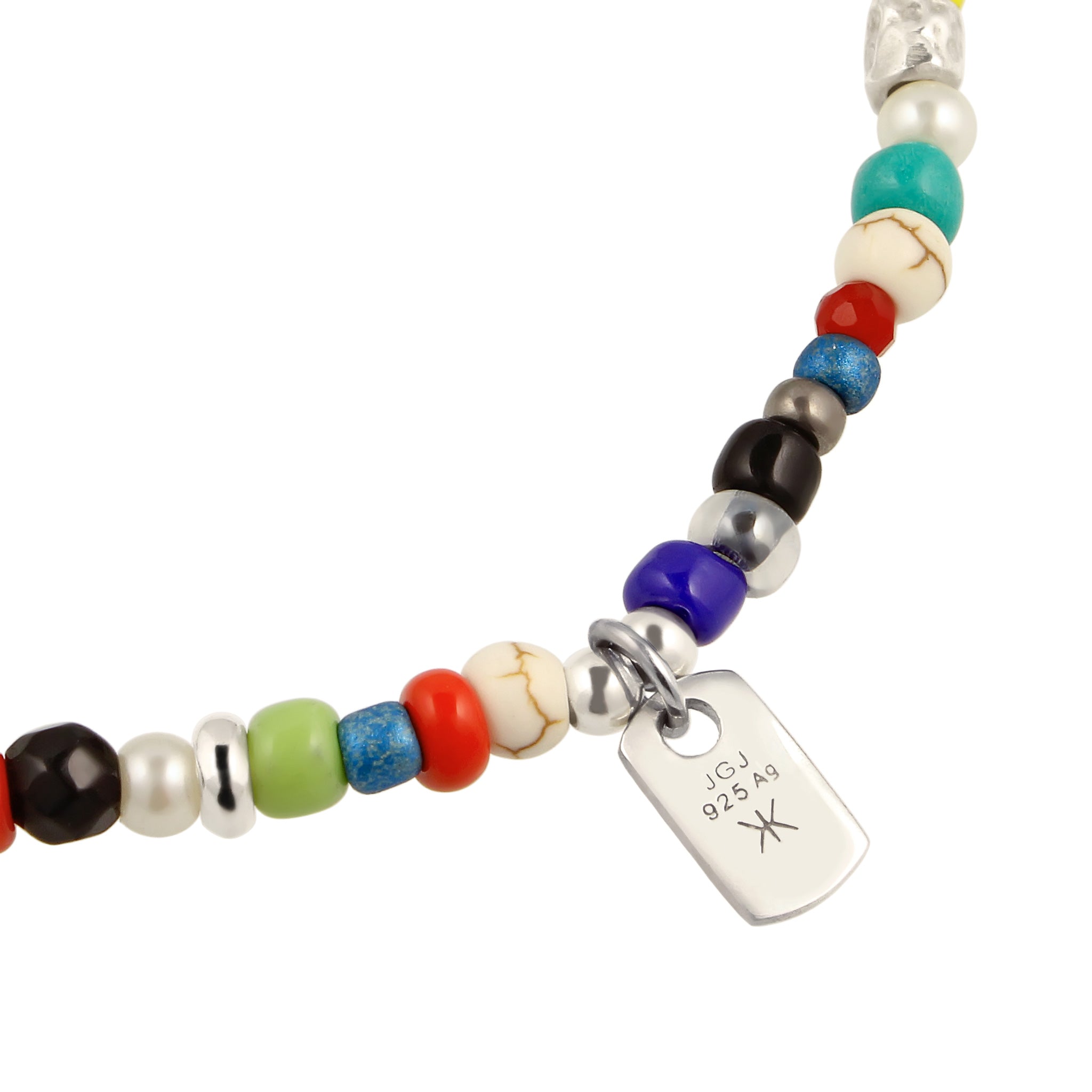 Bunt - KUZZOI | Armband Beads | Synthetischer Achat (Schwarz) & Synthetischer Howlit (Creme) & Synthetische Perle (Weiß) | 925 Sterling Silber