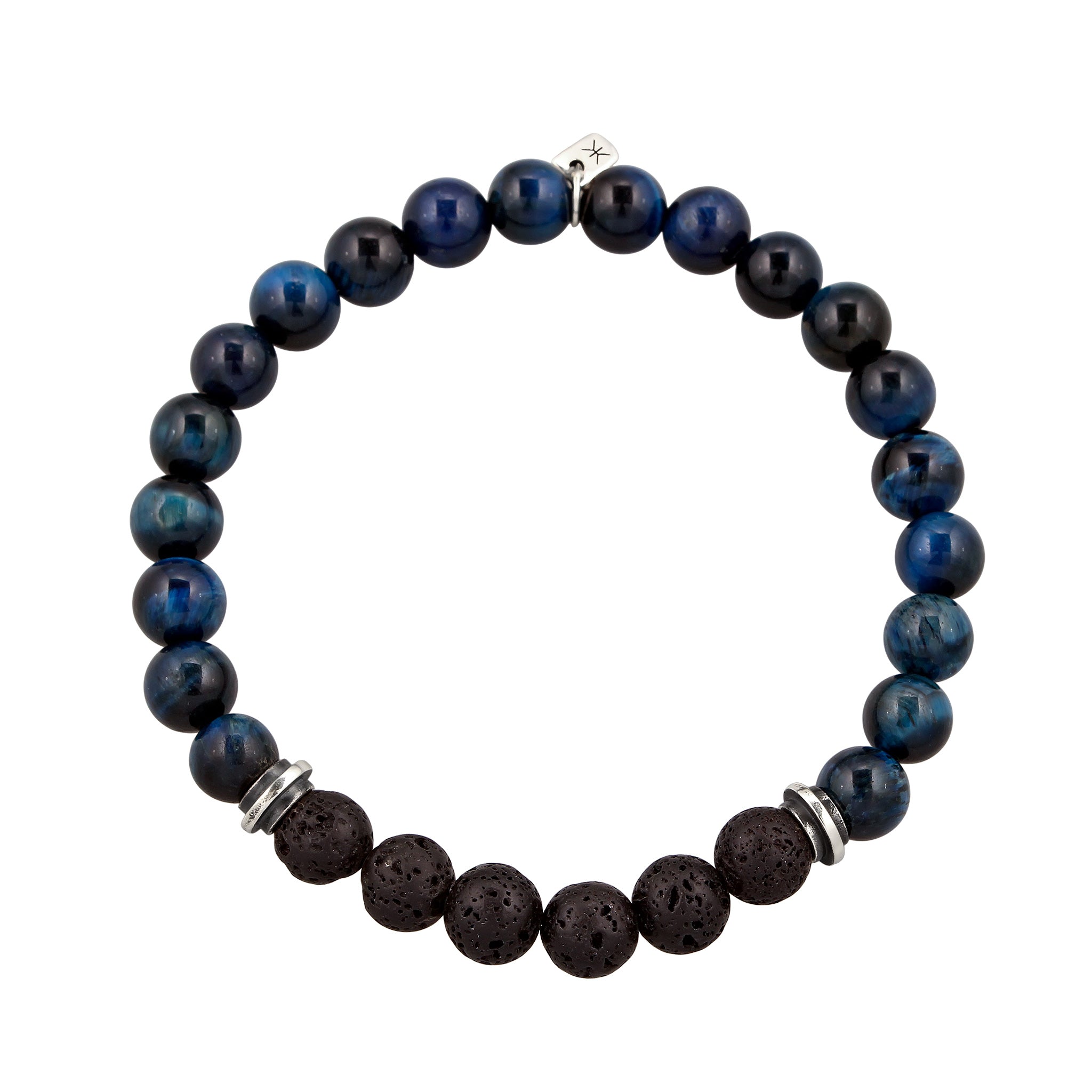 Blau - KUZZOI | Perlen-Armband | Tigerauge (Blau) & Lava (Schwarz) | 925 Sterling Silber