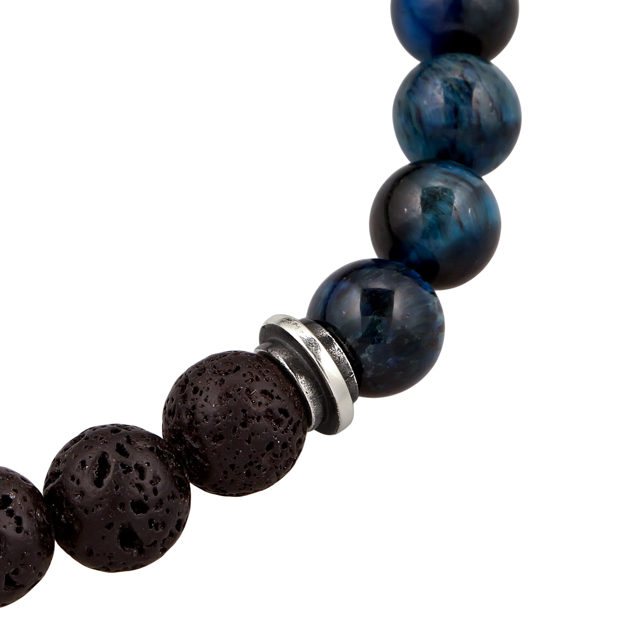 Blau - KUZZOI | Perlen-Armband | Tigerauge (Blau) & Lava (Schwarz) | 925 Sterling Silber