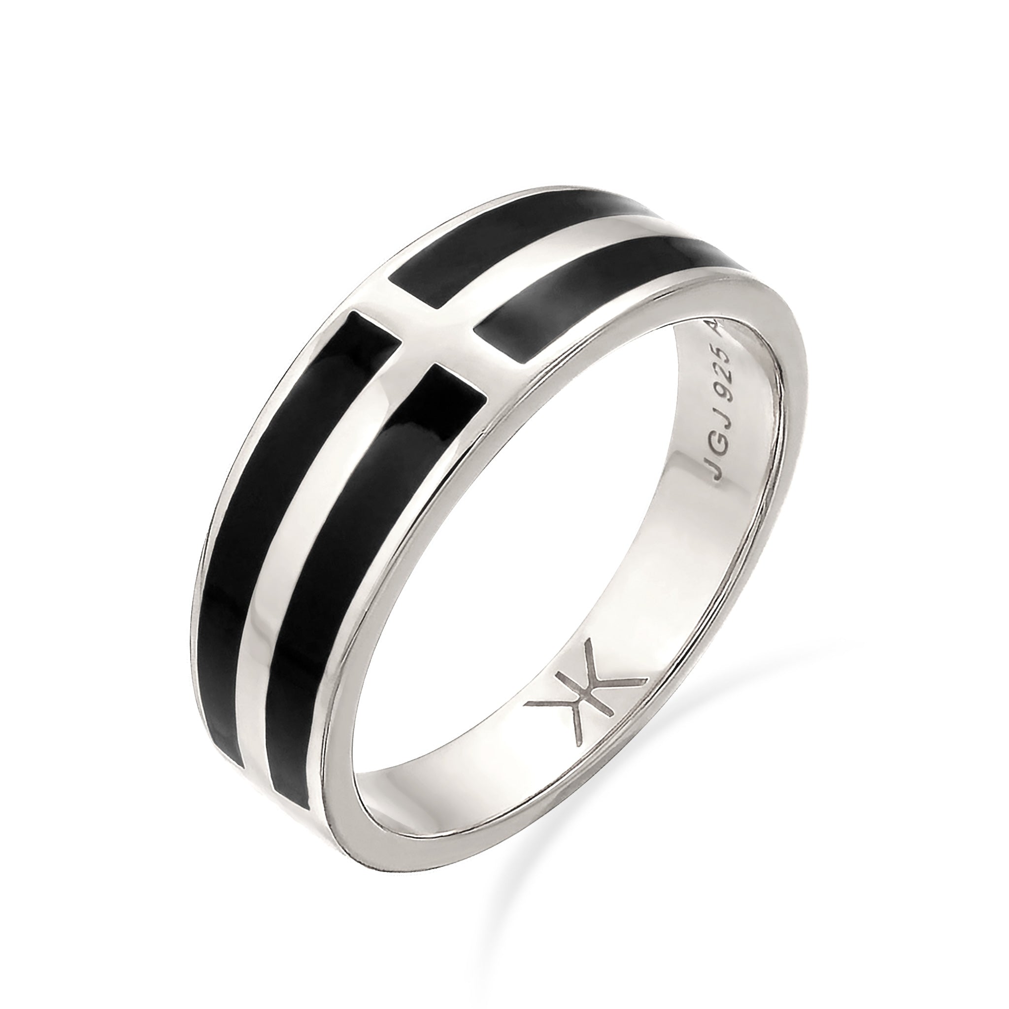 Silber - KUZZOI | Bandring | Emaille (Schwarz) | 925 Sterling Silber