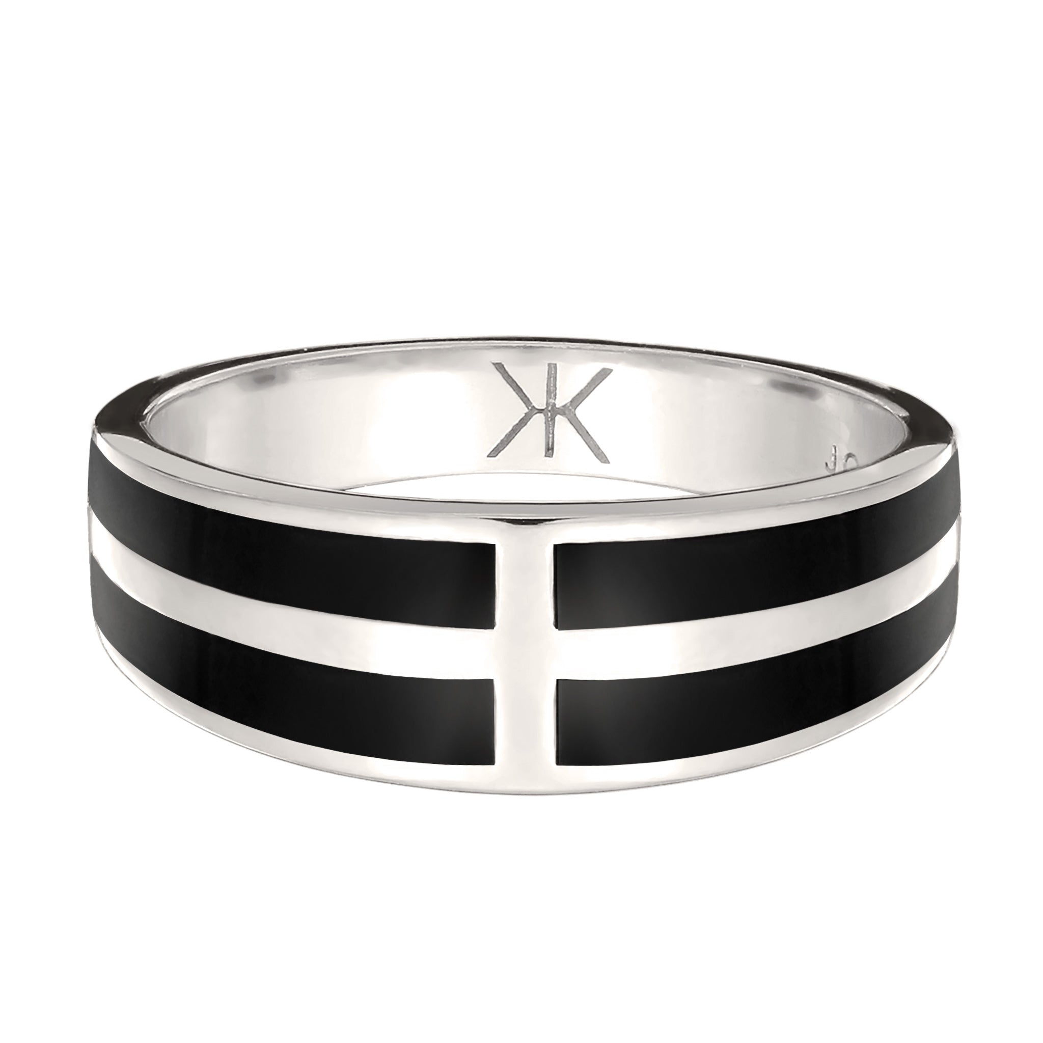 Silber - KUZZOI | Bandring | Emaille (Schwarz) | 925 Sterling Silber