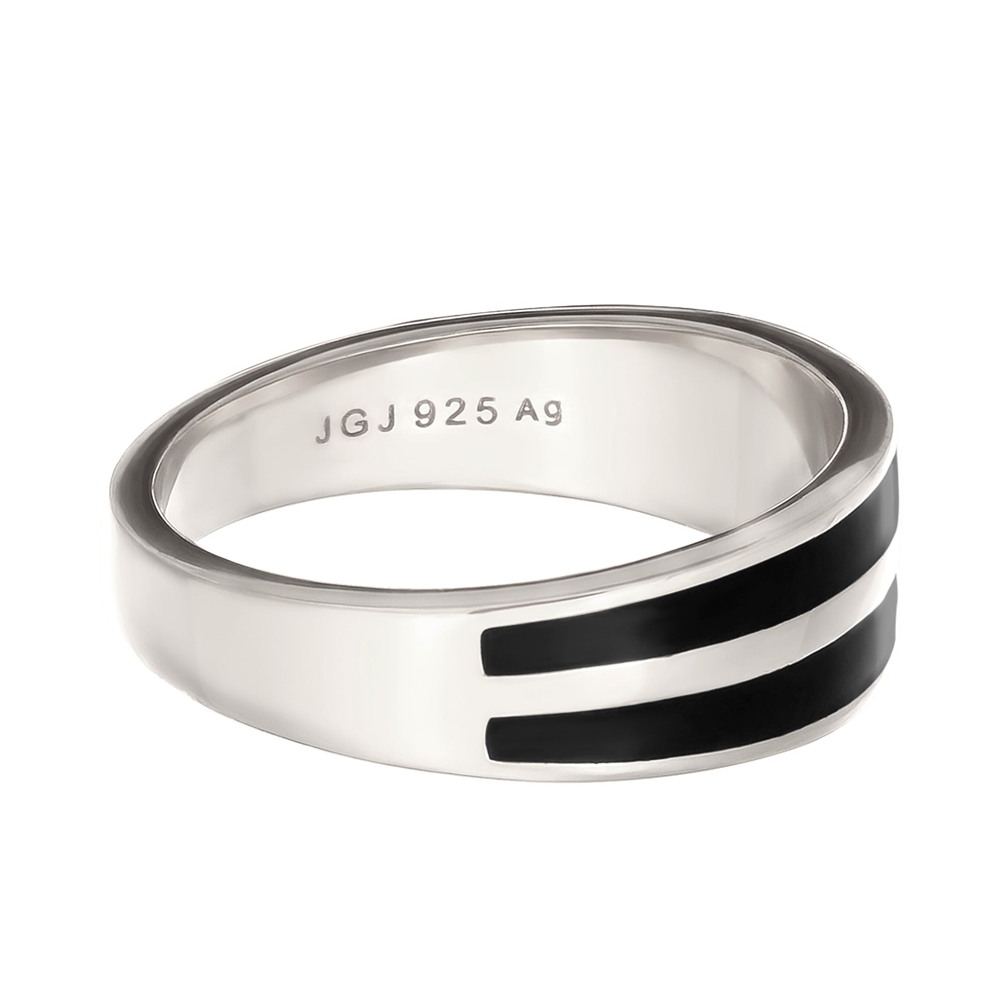 Silber - KUZZOI | Bandring | Emaille (Schwarz) | 925 Sterling Silber