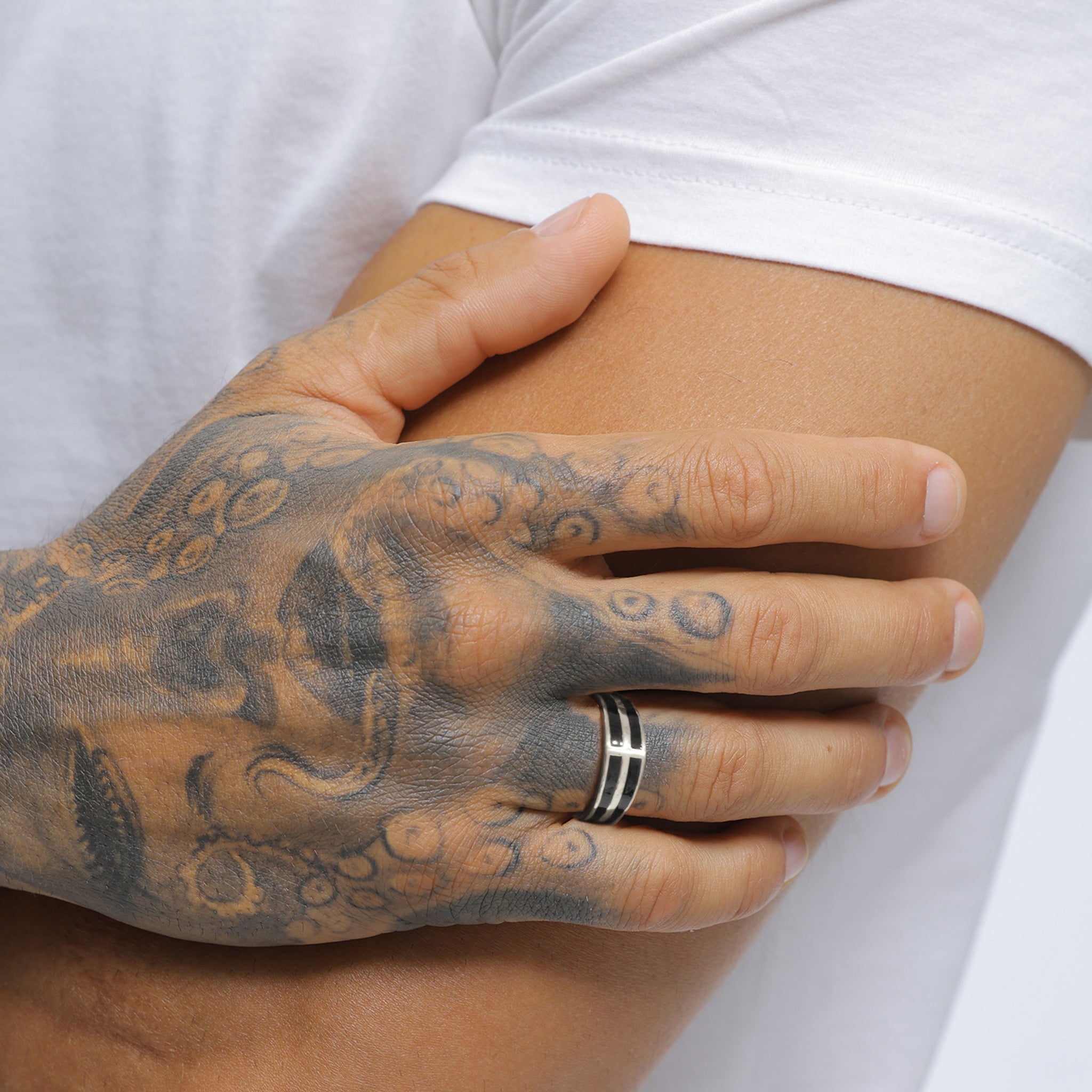 Silber - KUZZOI | Bandring | Emaille (Schwarz) | 925 Sterling Silber