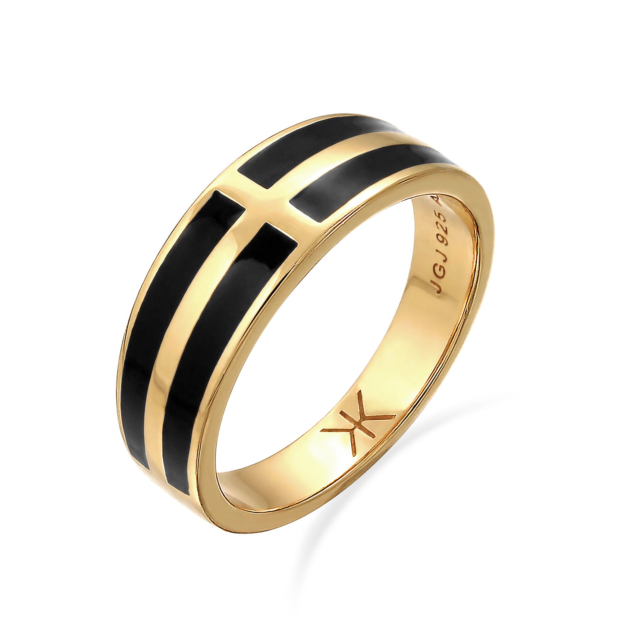 Gold - KUZZOI | Bandring | Emaille (Schwarz) | 925 Sterling Silber vergoldet