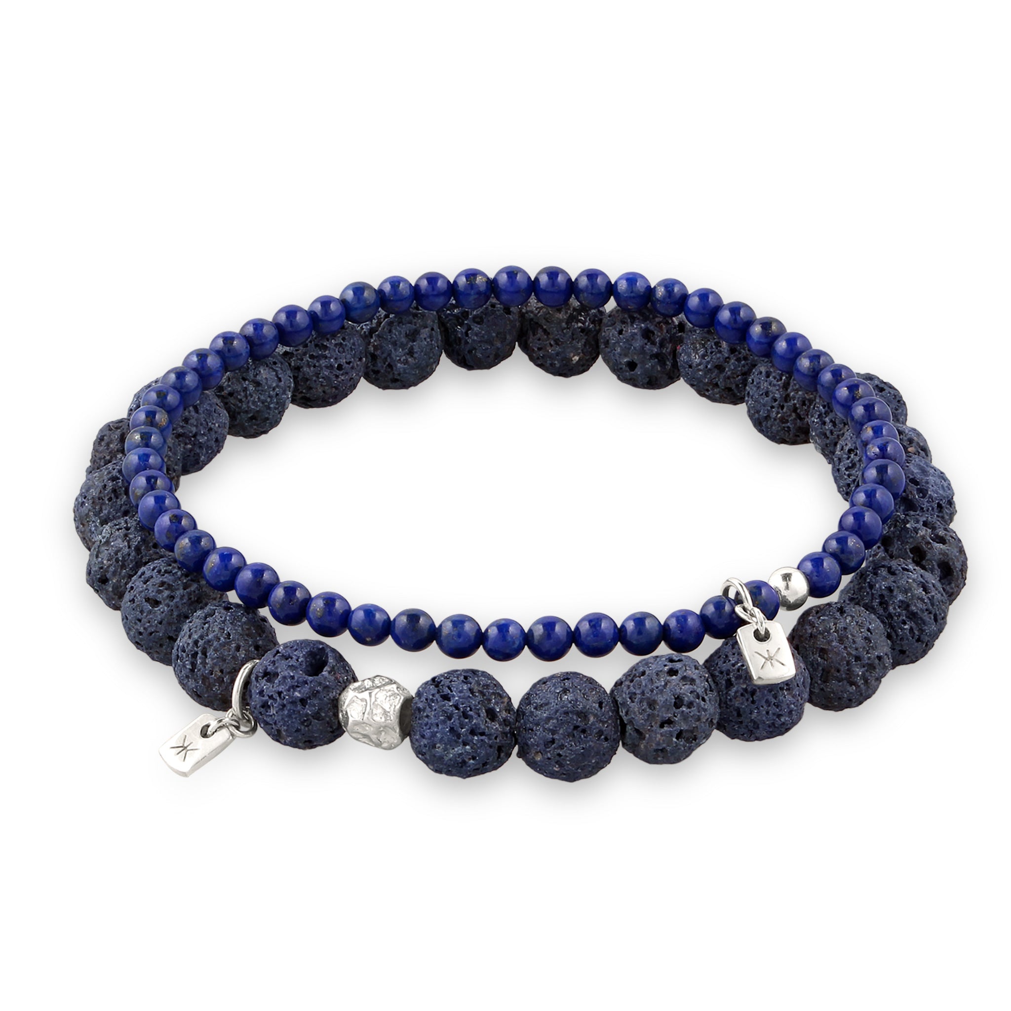 Dunkelblau - KUZZOI | Armband Beads | Lapislazuli & Lava (Blau) | 925 Sterling Silber