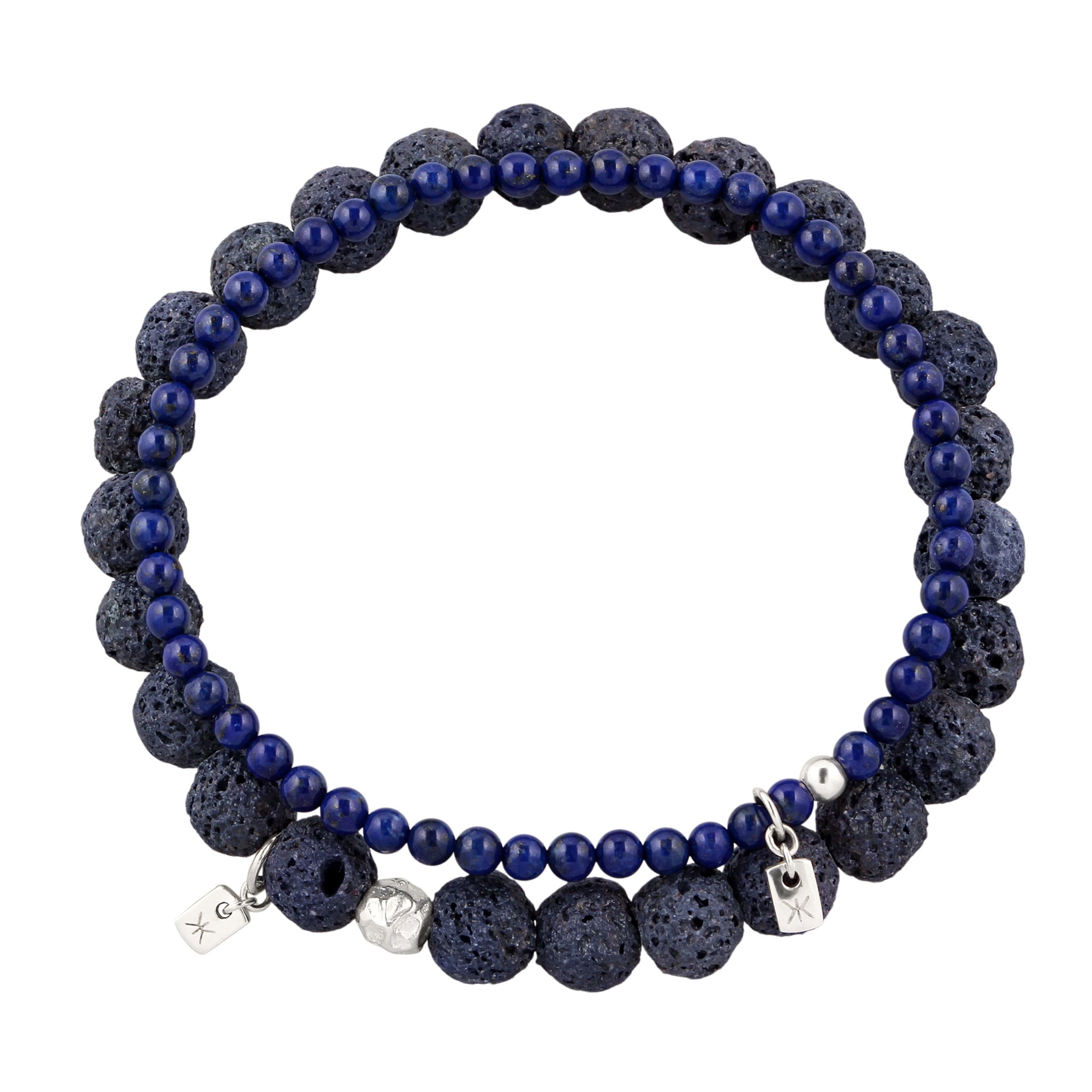 Dunkelblau - KUZZOI | Armband Beads | Lapislazuli & Lava (Blau) | 925 Sterling Silber