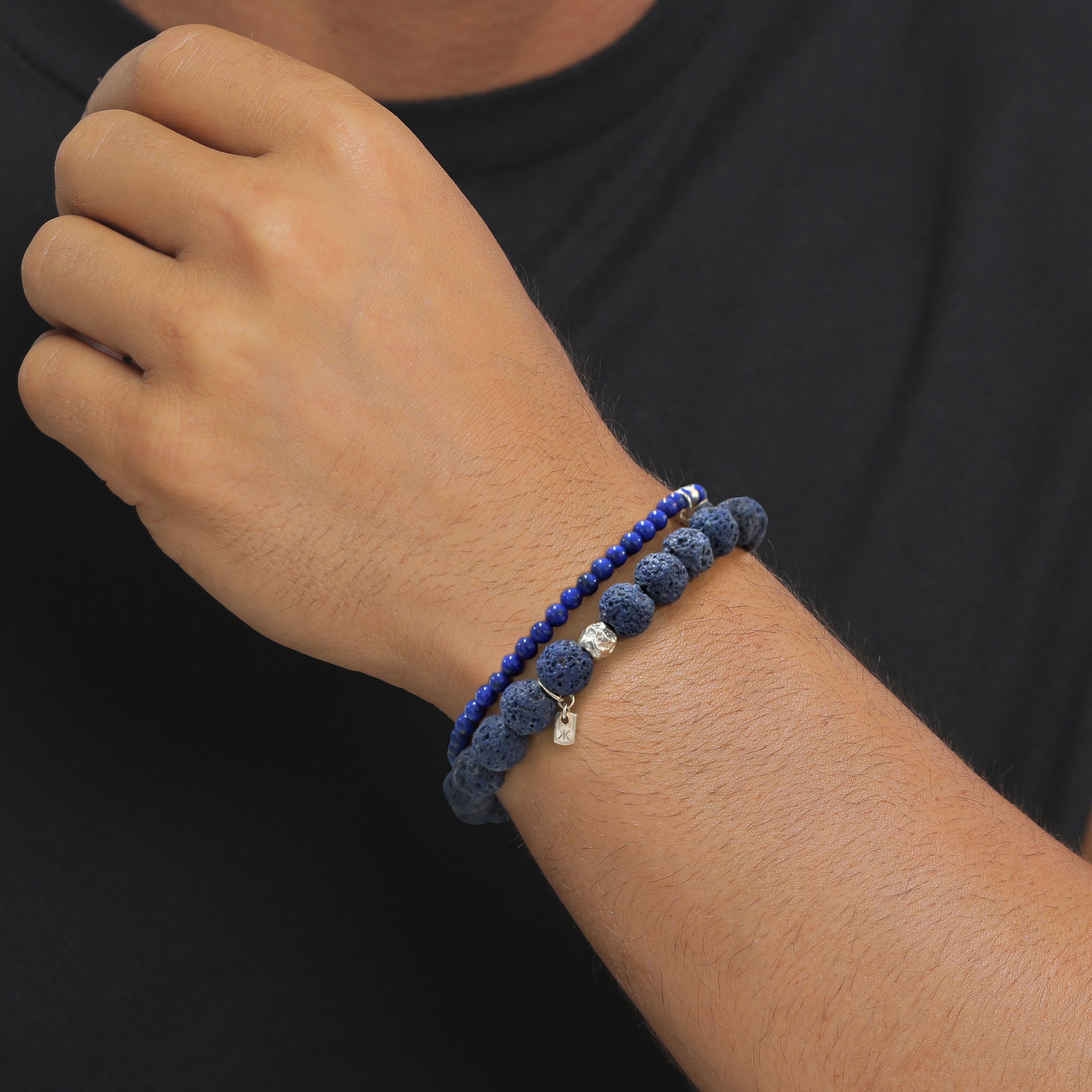 Dunkelblau - KUZZOI | Armband Beads | Lapislazuli & Lava (Blau) | 925 Sterling Silber