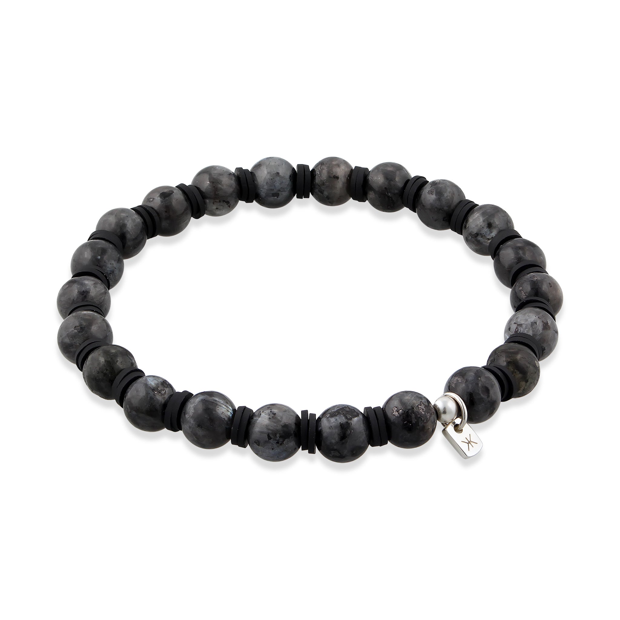 Silber - KUZZOI | Armbandperlen für Männer | Lavakite (Grau) | 925 Sterling Silber
