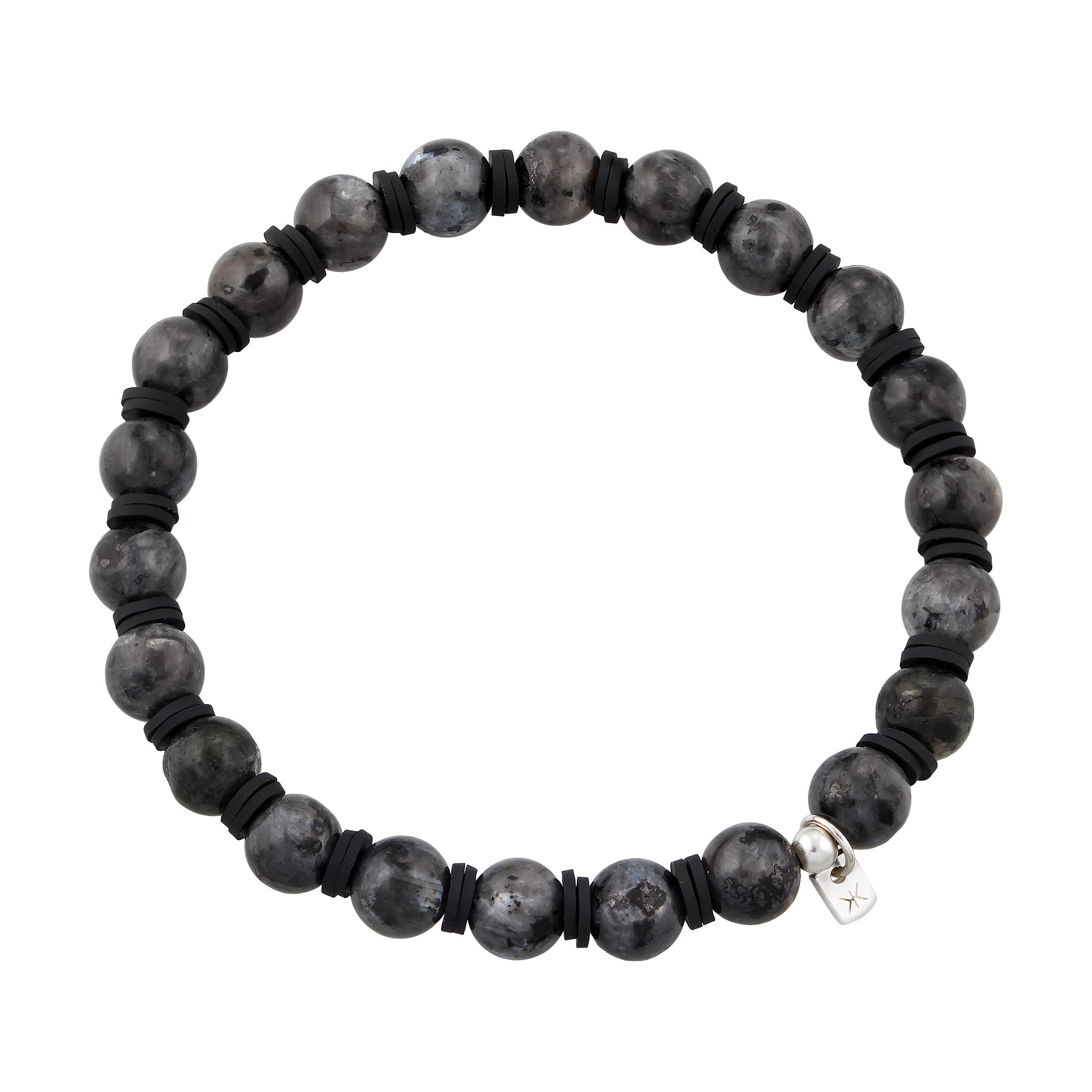 Silber - KUZZOI | Armbandperlen für Männer | Lavakite (Grau) | 925 Sterling Silber