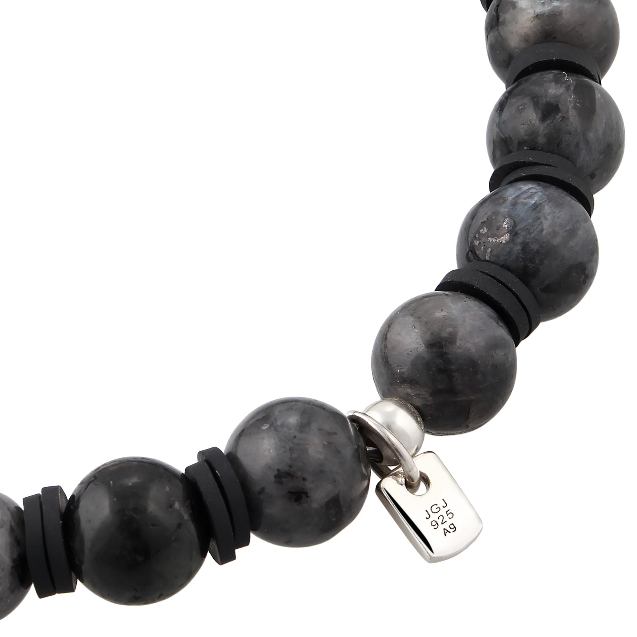 Silber - KUZZOI | Armbandperlen für Männer | Lavakite (Grau) | 925 Sterling Silber