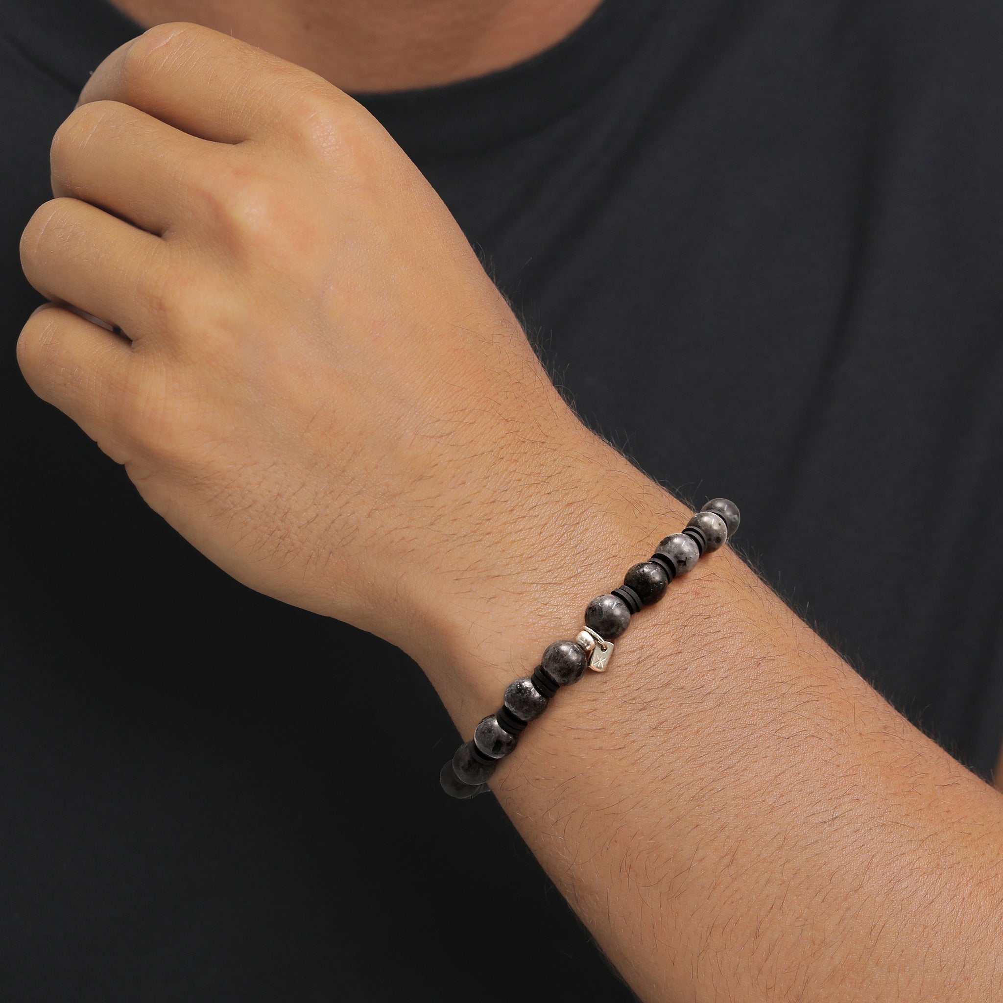 Silber - KUZZOI | Armbandperlen für Männer | Lavakite (Grau) | 925 Sterling Silber