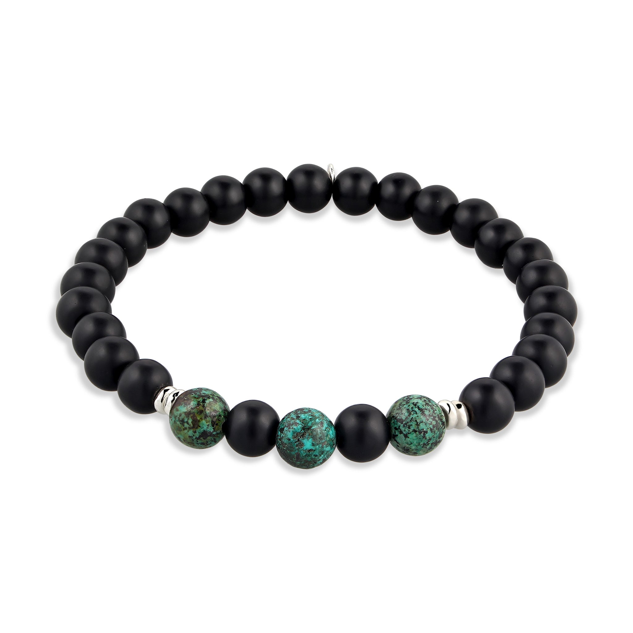 Silber - KUZZOI | Bead Armband | Türkis & Onyx (Grünbraun & Schwarz) | 925 Sterling Silber