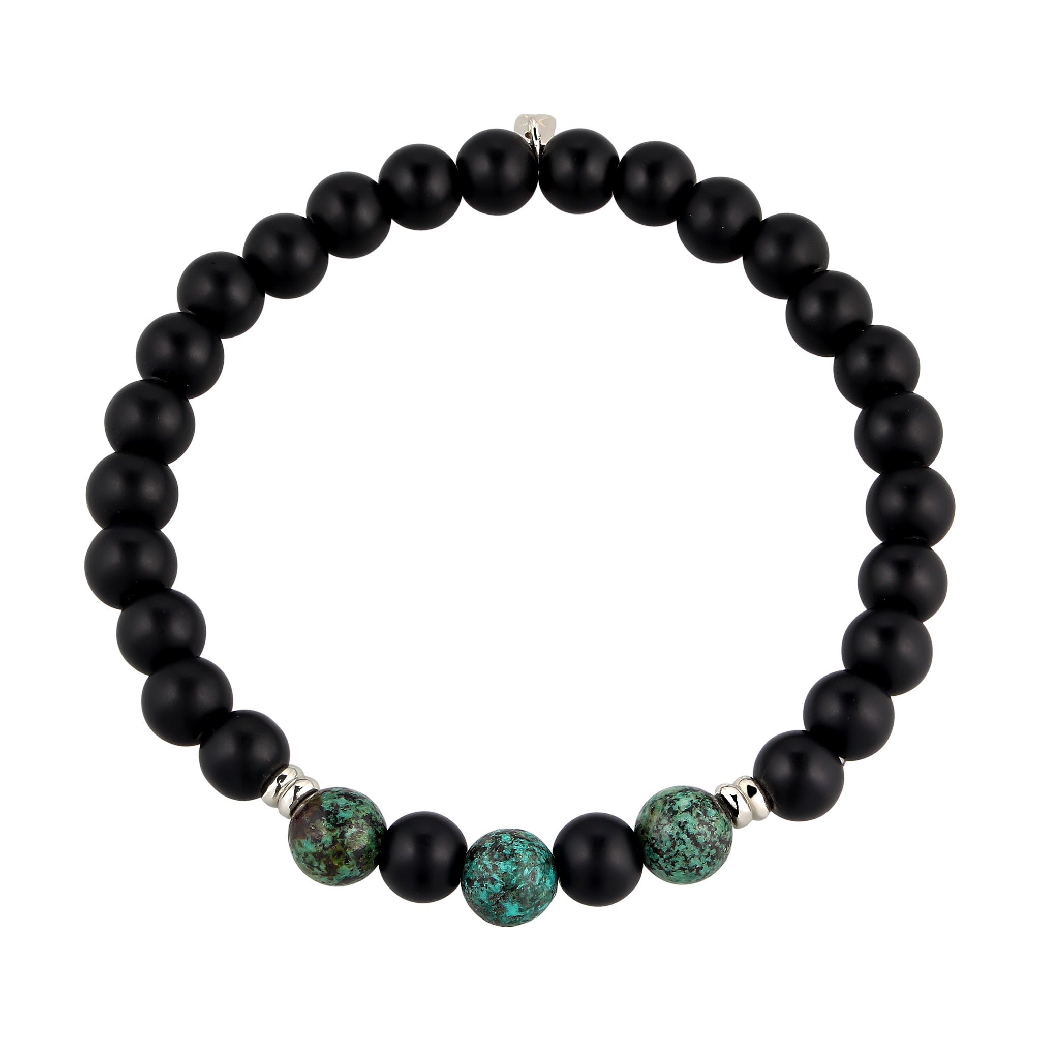 Silber - KUZZOI | Bead Armband | Türkis & Onyx (Grünbraun & Schwarz) | 925 Sterling Silber