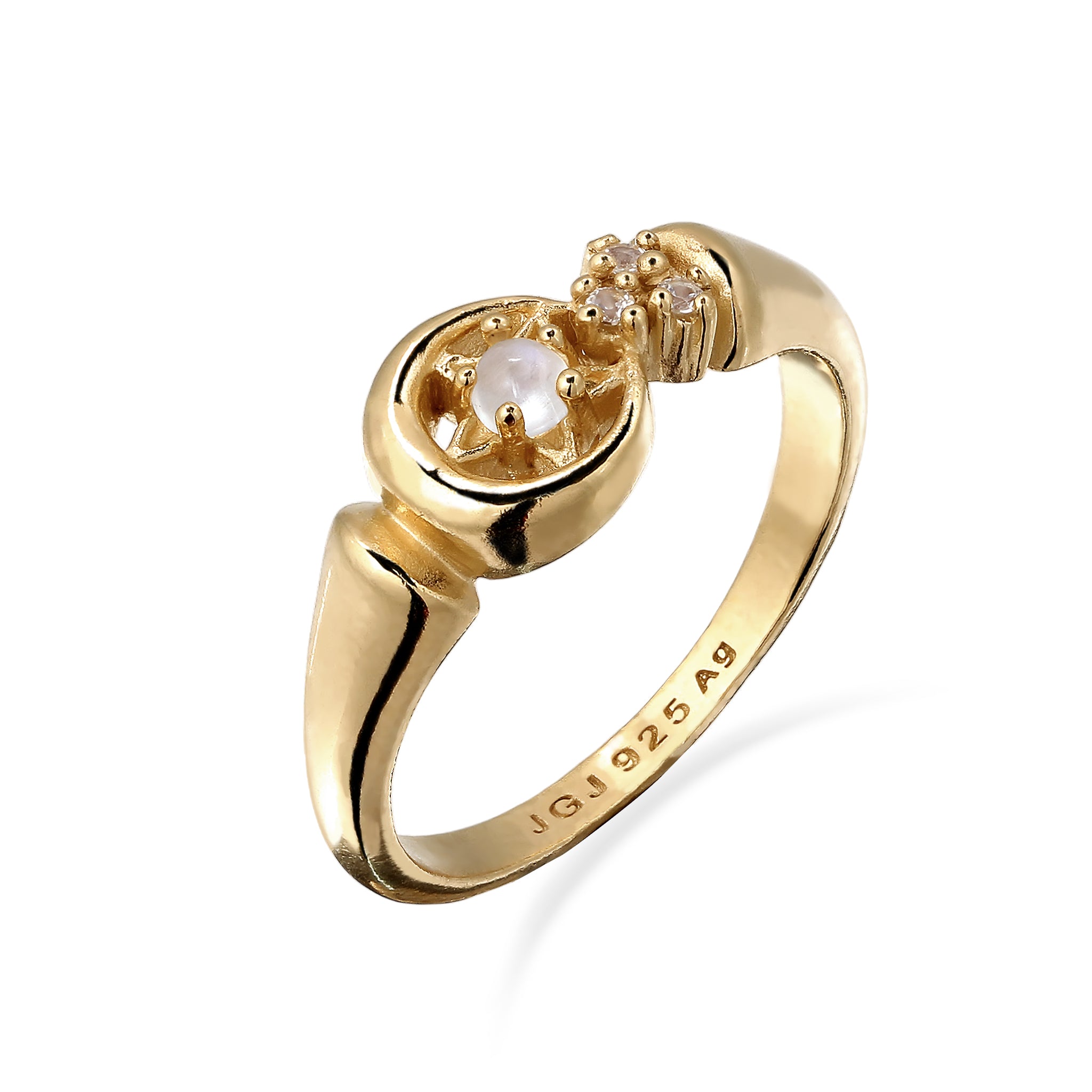Gold - KUZZOI | Ring Stern | Mondstein (Regenbogen) | 925 Sterling Silber vergoldet