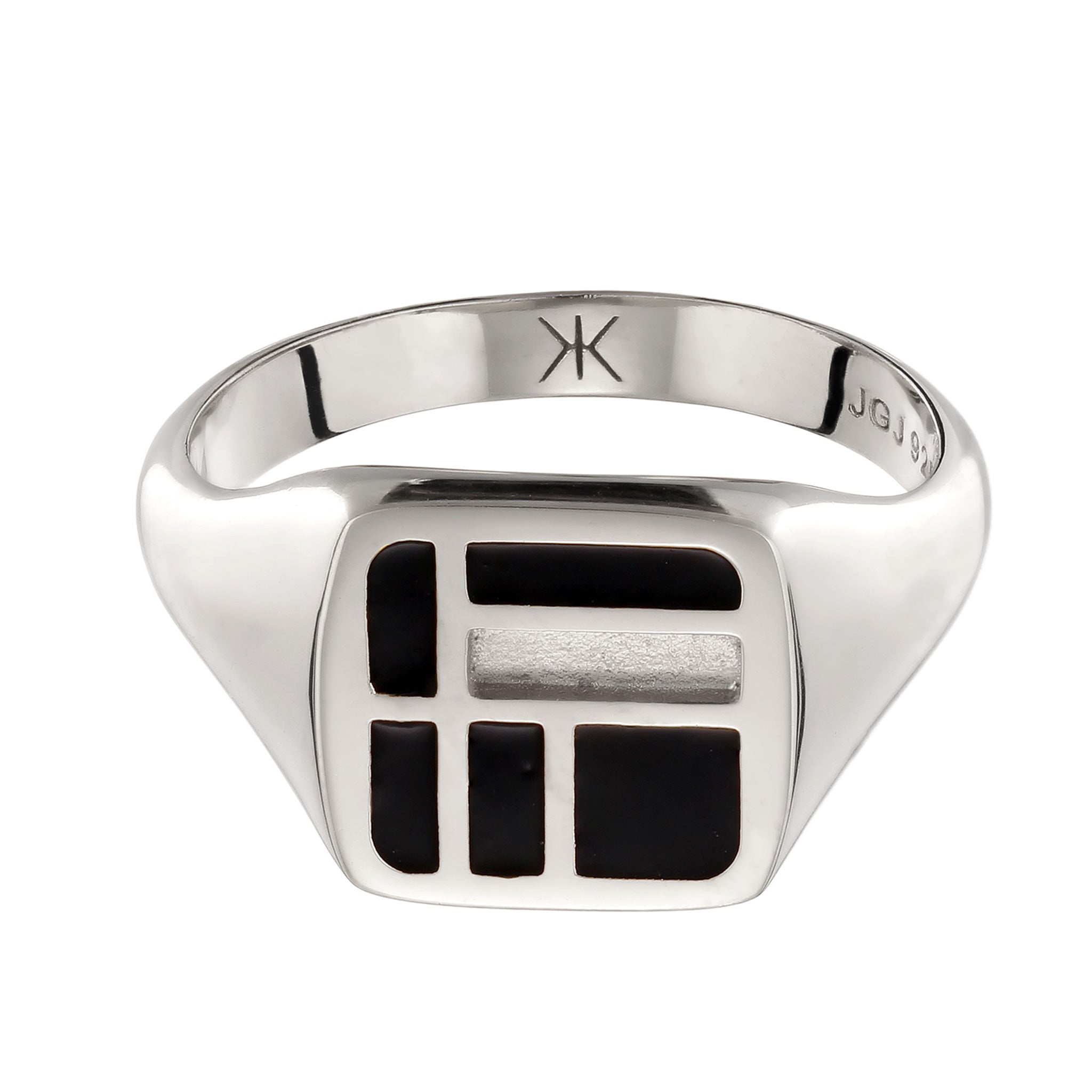 Silber - KUZZOI | Siegelring Grid Edge | Emaille (Schwarz) | 925 Sterling Silber