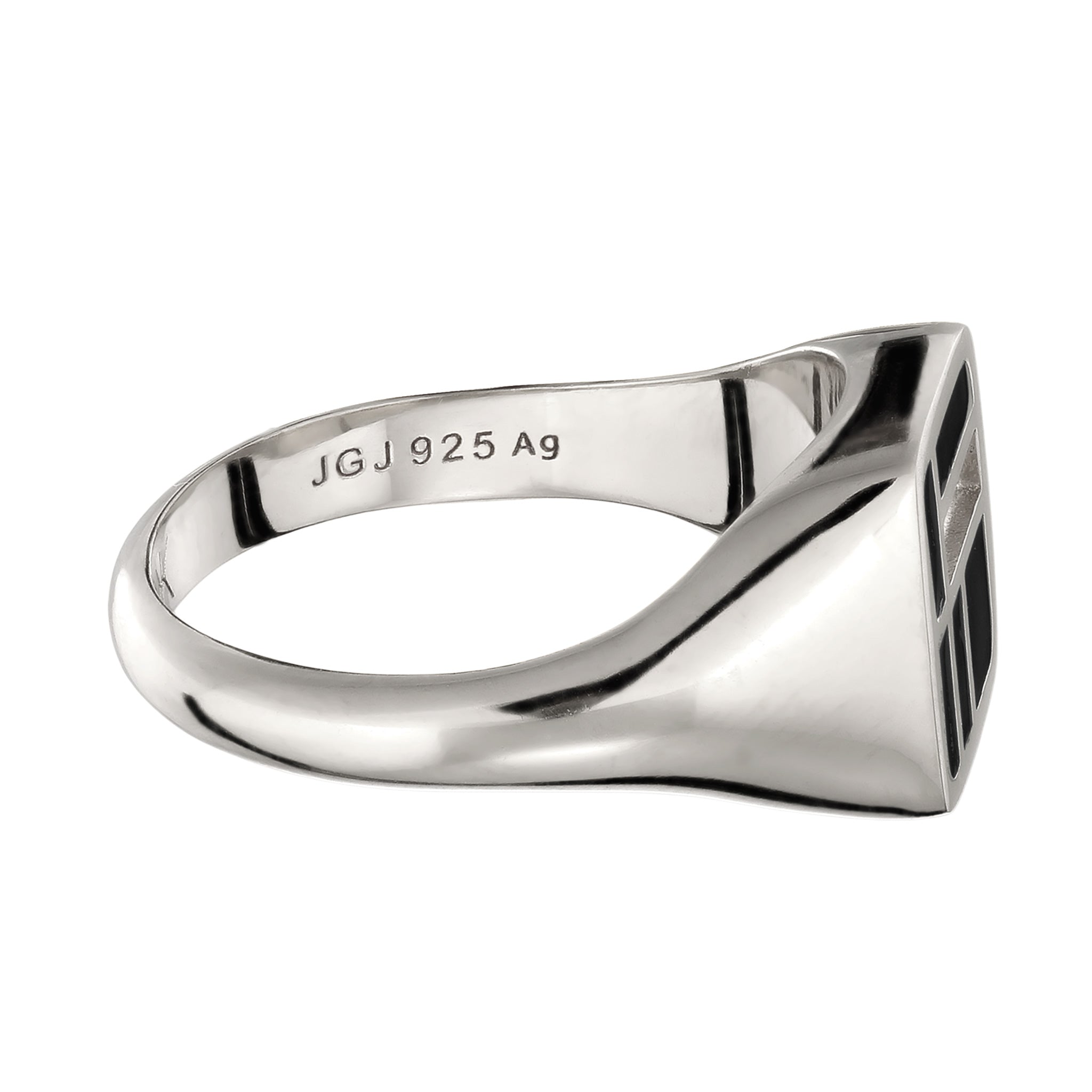 Silber - KUZZOI | Siegelring Grid Edge | Emaille (Schwarz) | 925 Sterling Silber