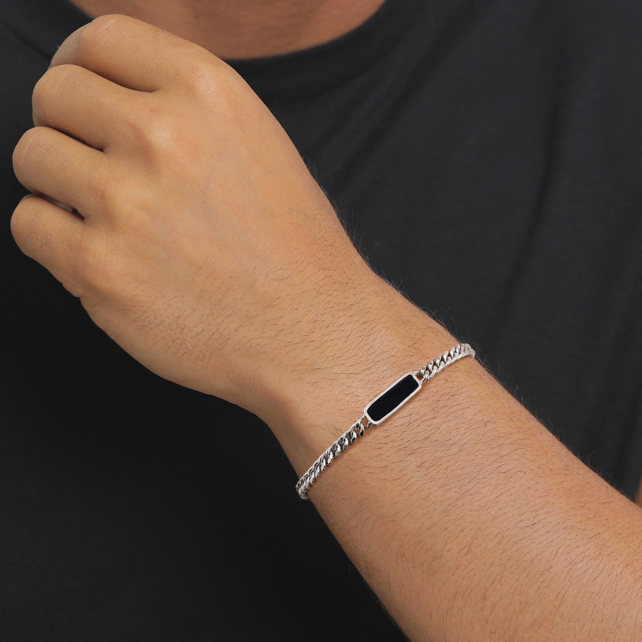 Silber - KUZZOI | Armband Panzerkette | Emaille (Schwarz) | 925 Sterling Silber