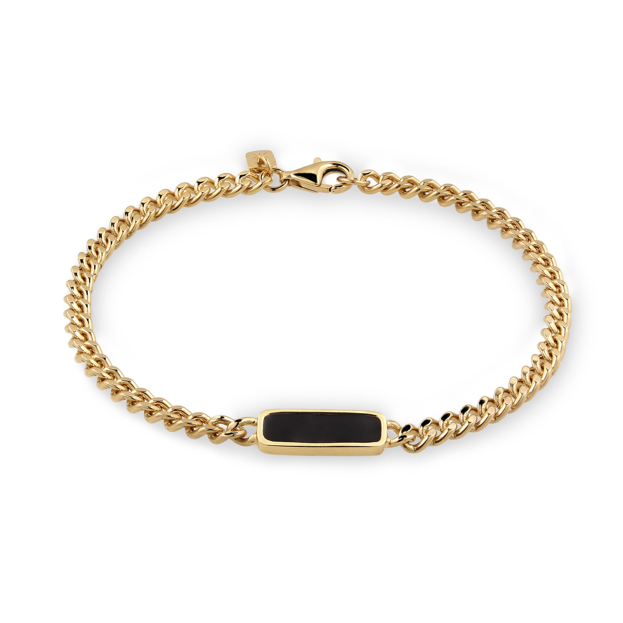 Gold - KUZZOI | Armband Panzerkette | Emaille (Schwarz) | 925 Sterling Silber vergoldet