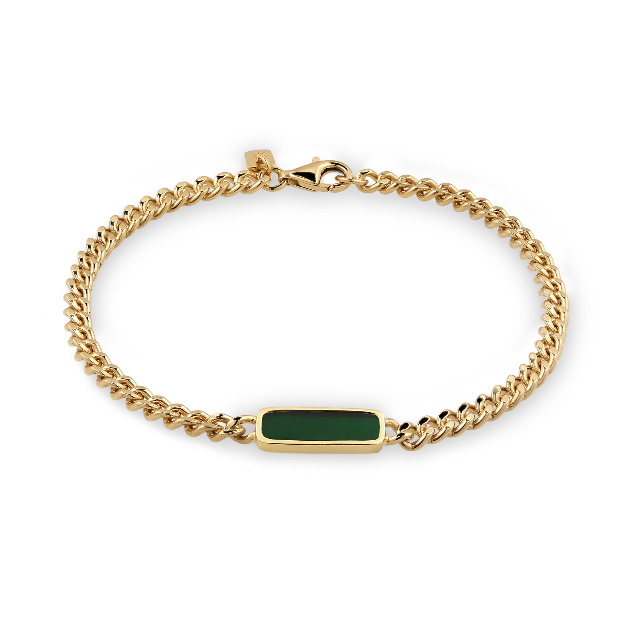 Gold - KUZZOI | Armband Panzerkette | Emaille (Grün) | 925 Sterling Silber vergoldet