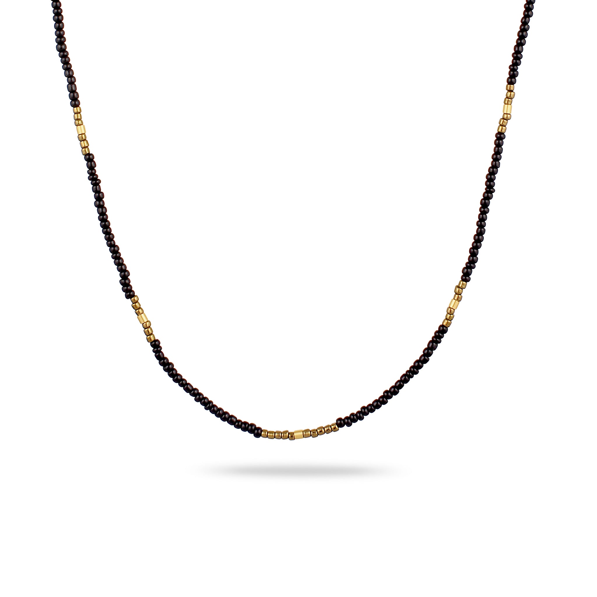 Schwarz - KUZZOI | Halskette | Glas Beads (Gold & Schwarz) | 925 Sterling Silber vergoldet