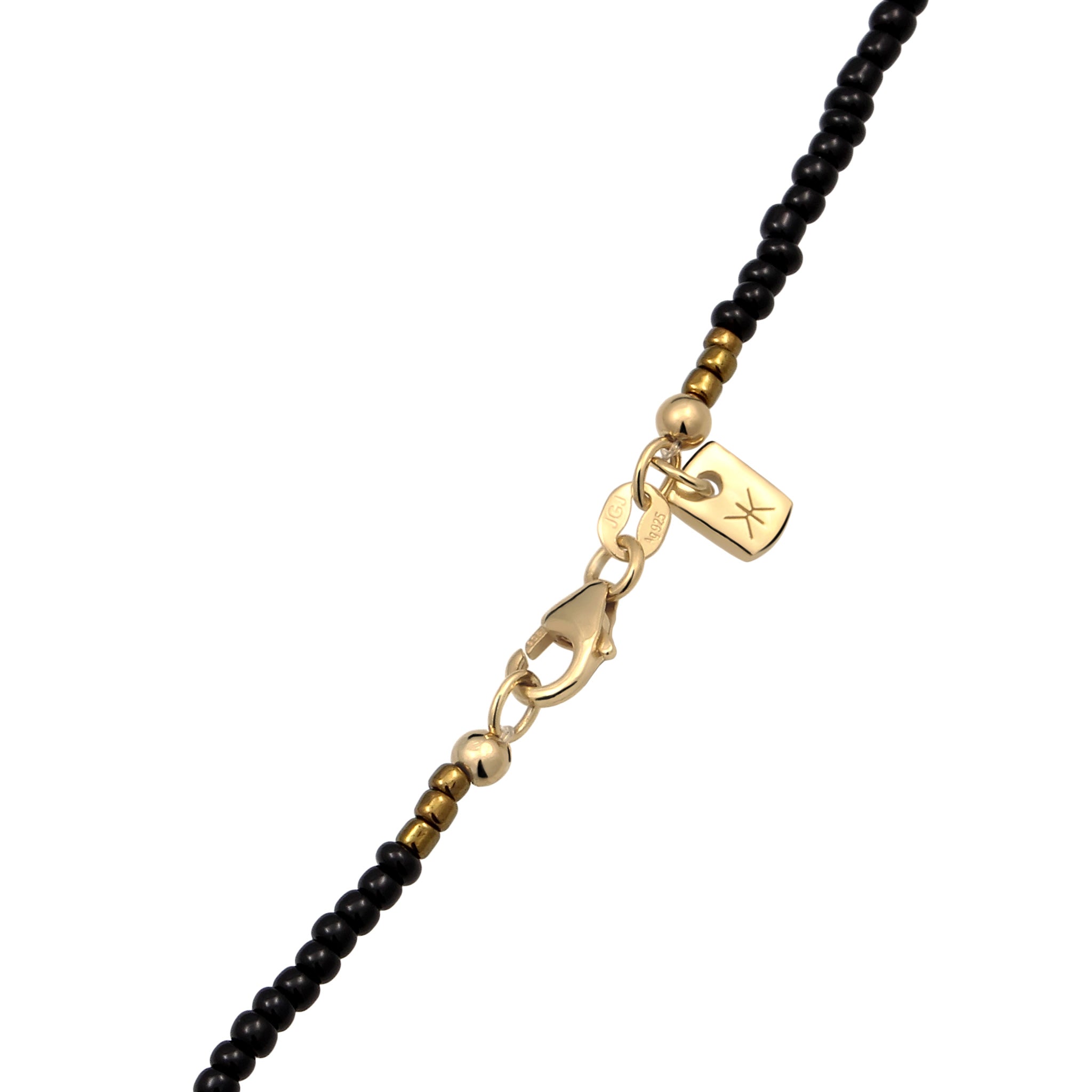 Schwarz - KUZZOI | Halskette | Glas Beads (Gold & Schwarz) | 925 Sterling Silber vergoldet