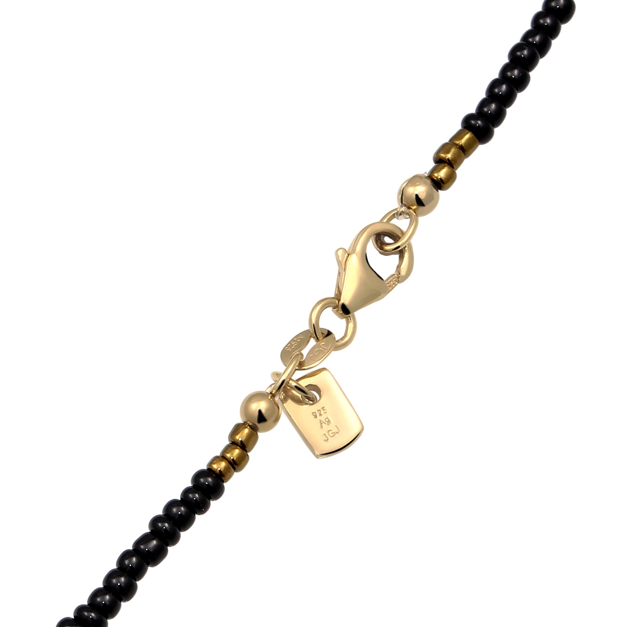 Schwarz - KUZZOI | Halskette | Glas Beads (Gold & Schwarz) | 925 Sterling Silber vergoldet