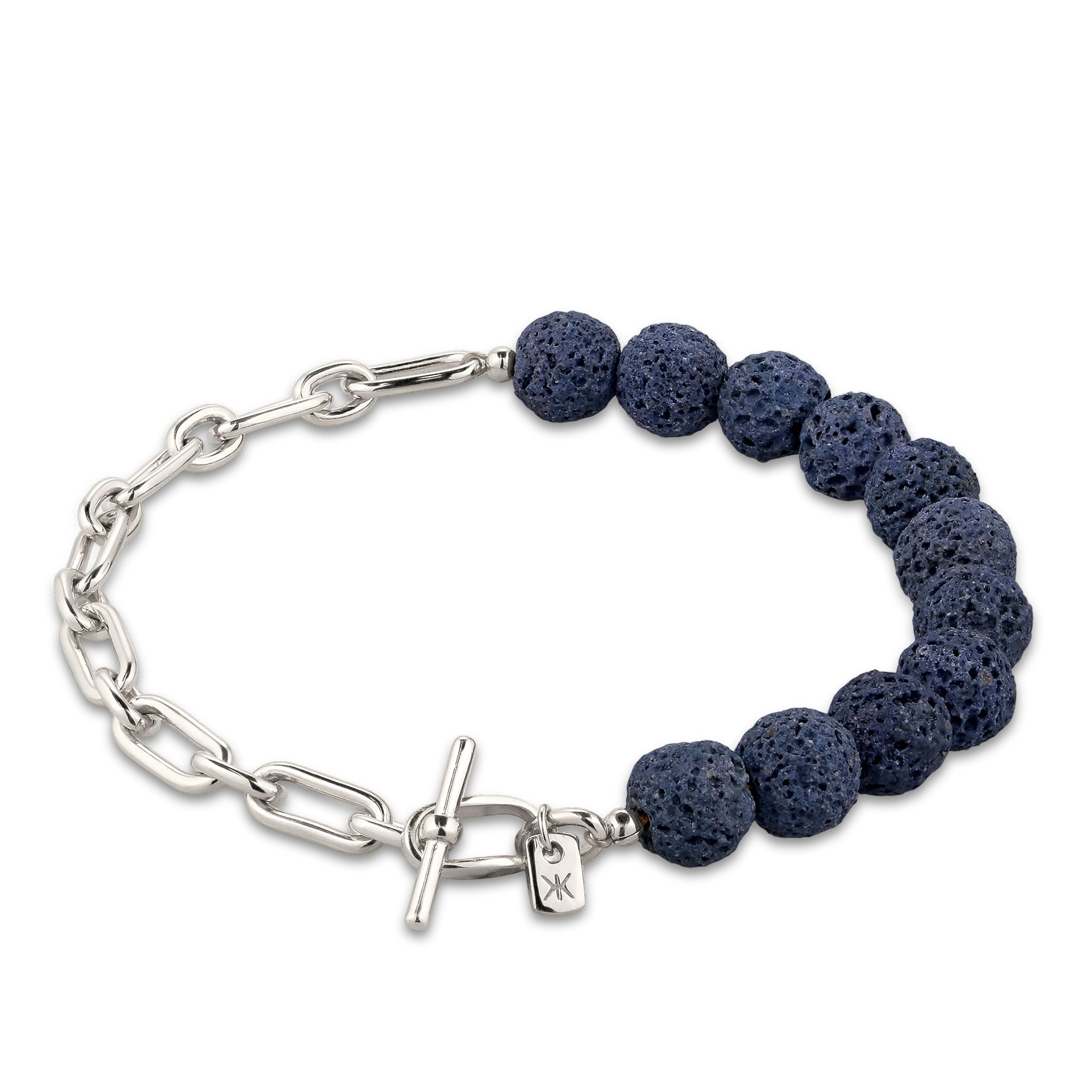 Silber - KUZZOI | Glieder-Armband | Lava Beads (Blau) | 925 Sterling Silber