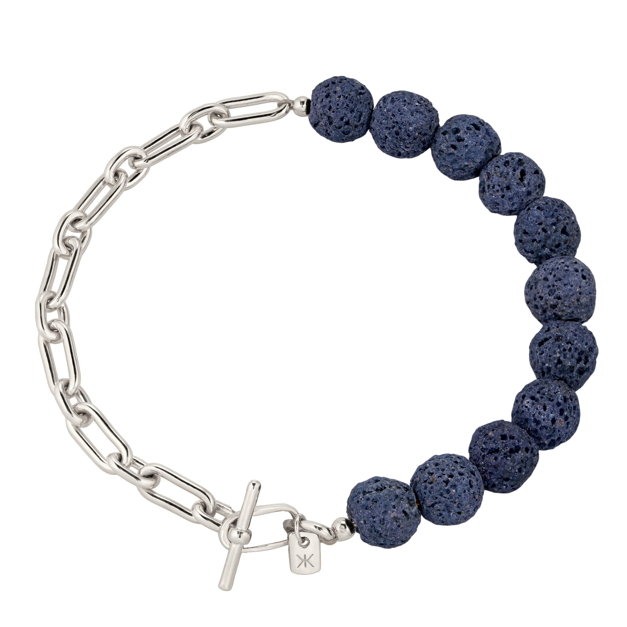 Silber - KUZZOI | Glieder-Armband | Lava Beads (Blau) | 925 Sterling Silber