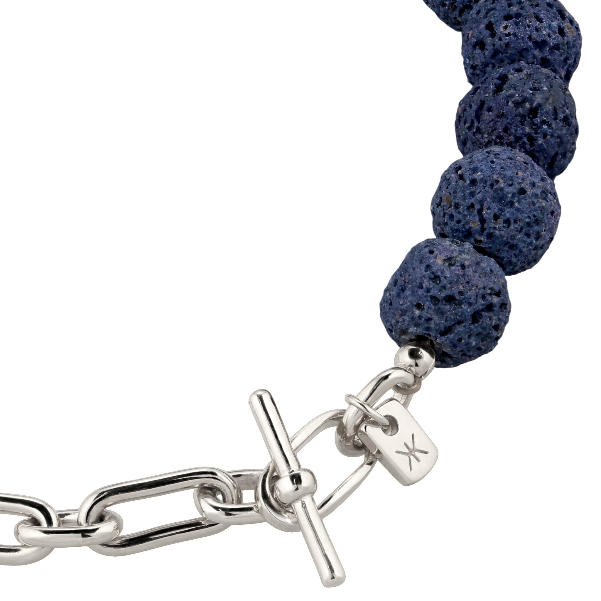 Silber - KUZZOI | Glieder-Armband | Lava Beads (Blau) | 925 Sterling Silber