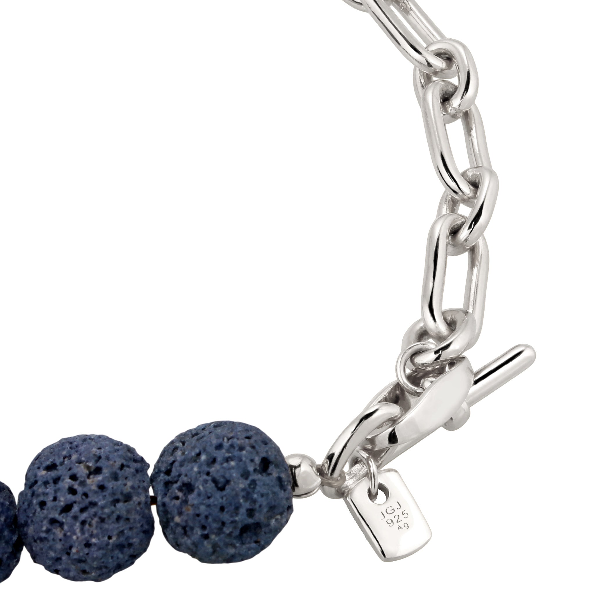 Silber - KUZZOI | Glieder-Armband | Lava Beads (Blau) | 925 Sterling Silber