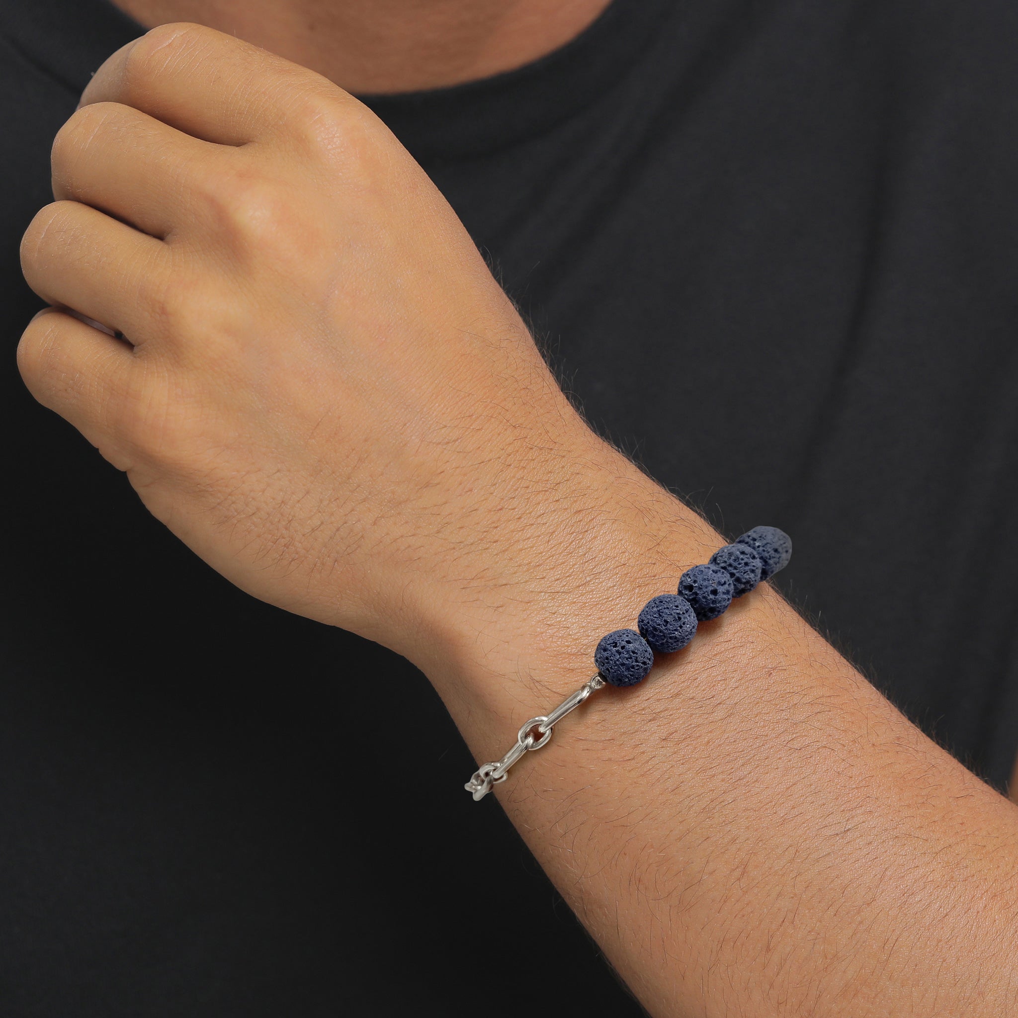 Silber - KUZZOI | Glieder-Armband | Lava Beads (Blau) | 925 Sterling Silber