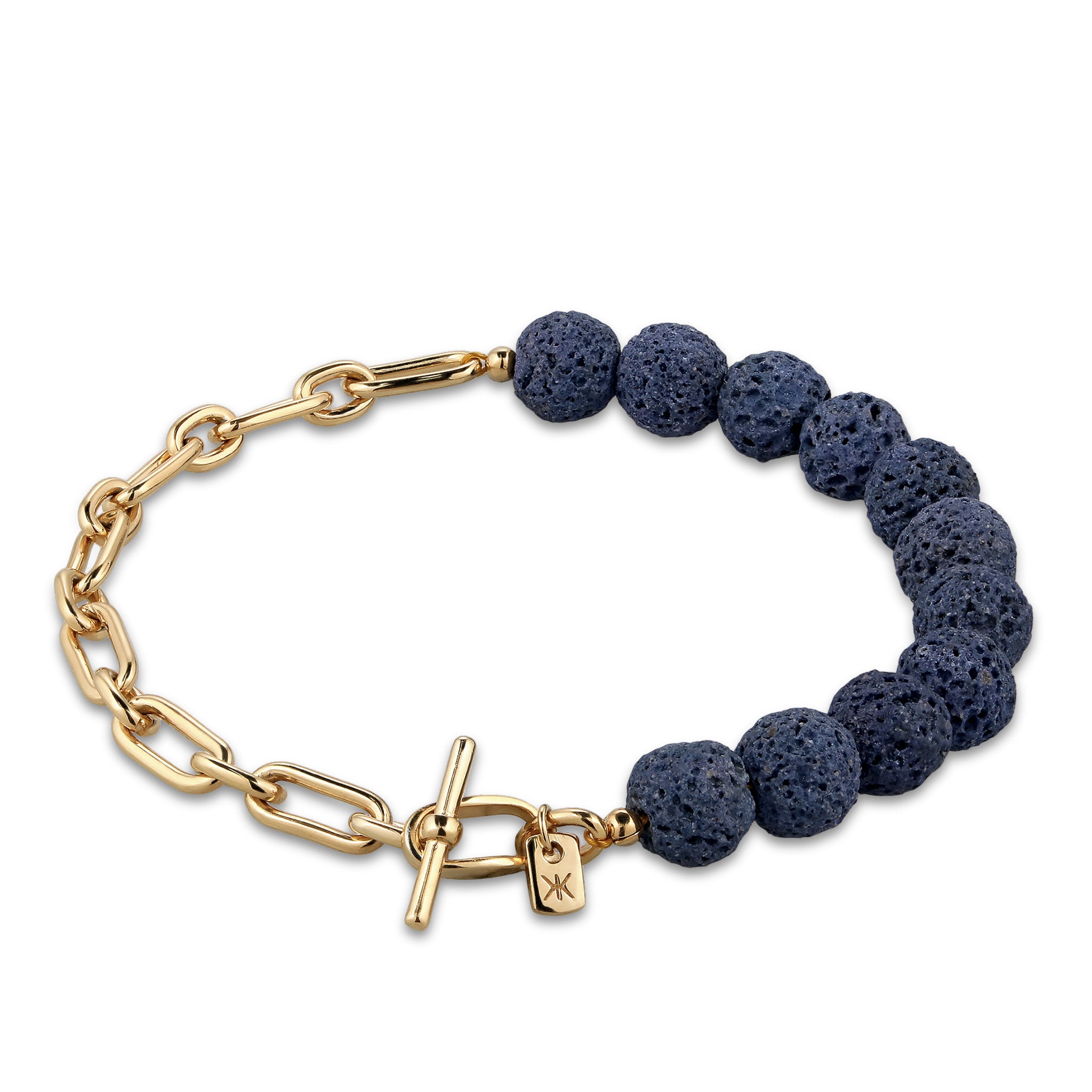Gold - KUZZOI | Glieder-Armband | Lava Beads (Blau) | 925 Sterling Silber vergoldet