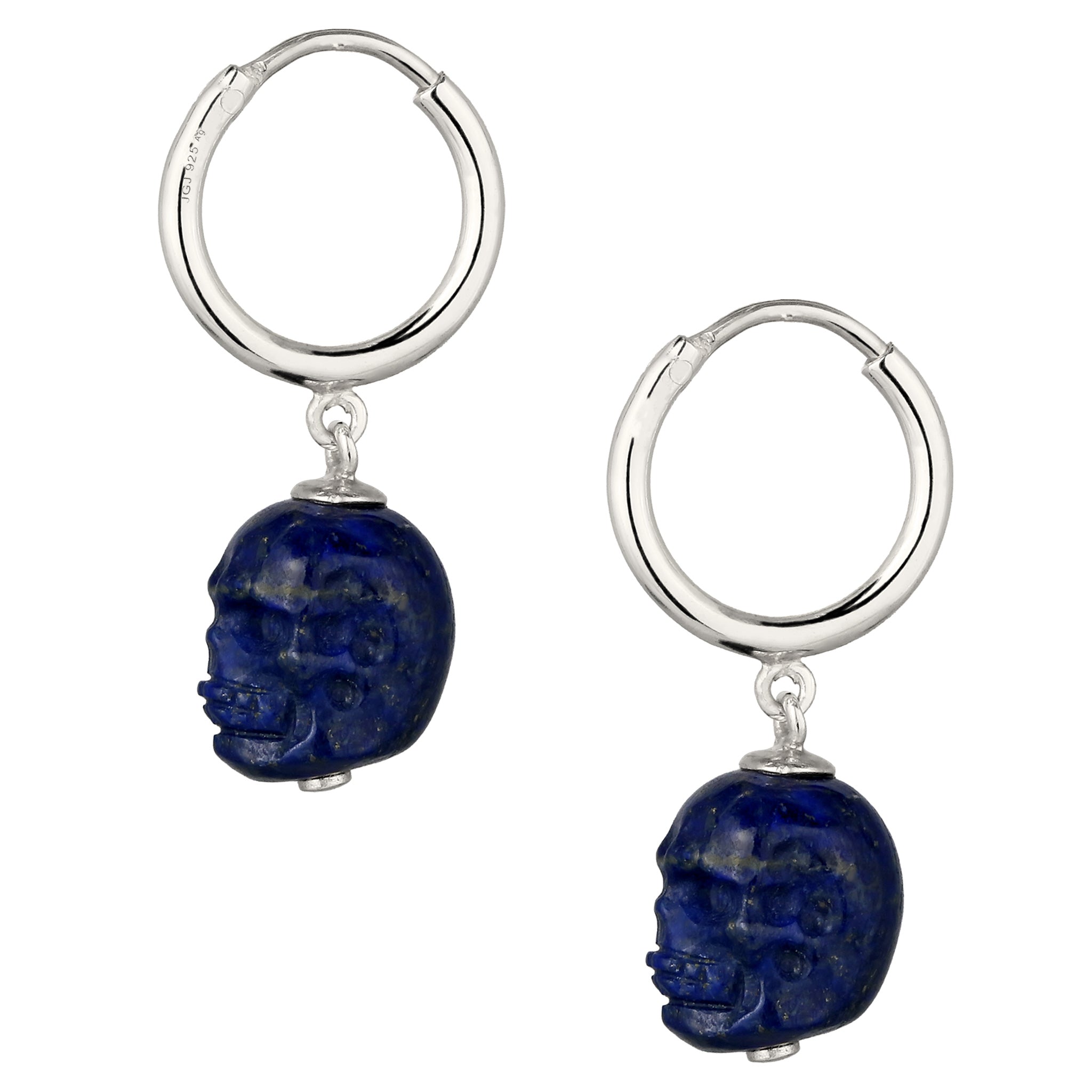 Silber - KUZZOI | Creolen Totenkopf | Lapis Lazuli (Blau) | 925 Sterling Silber
