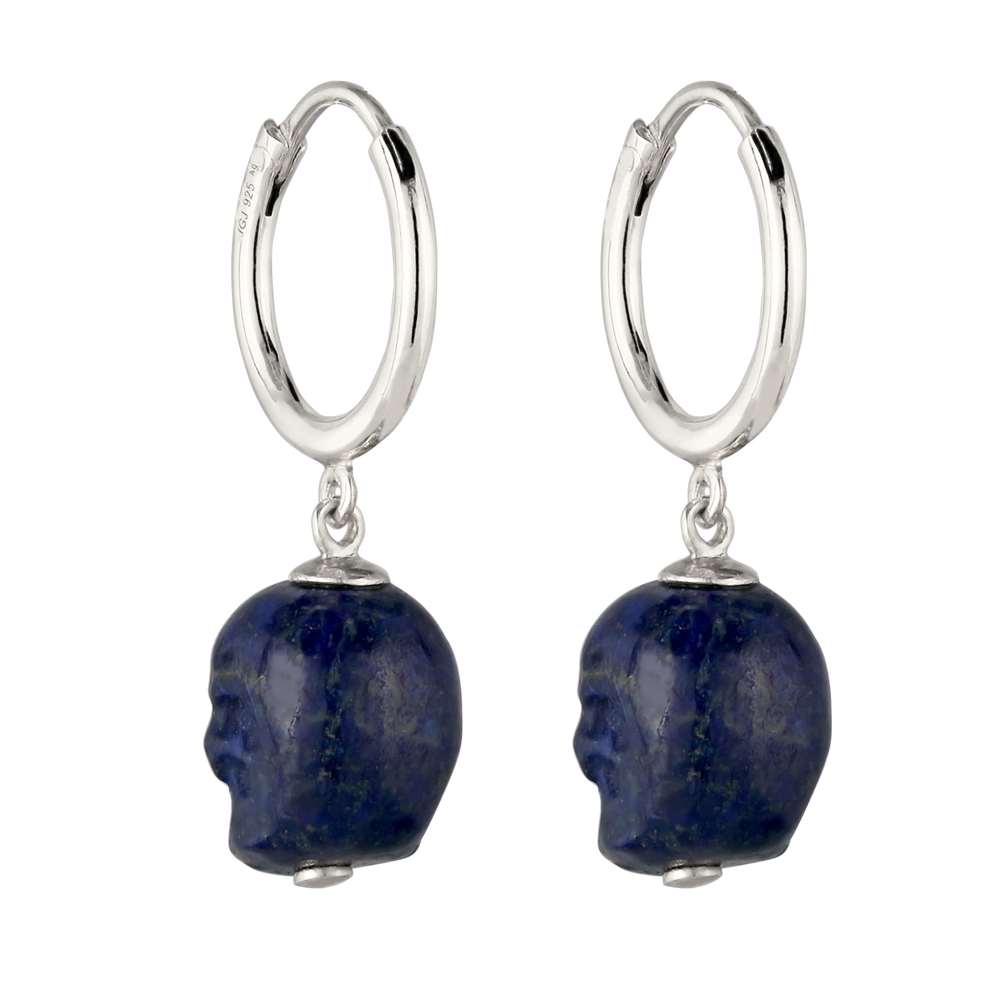 Silber - KUZZOI | Creolen Totenkopf | Lapis Lazuli (Blau) | 925 Sterling Silber
