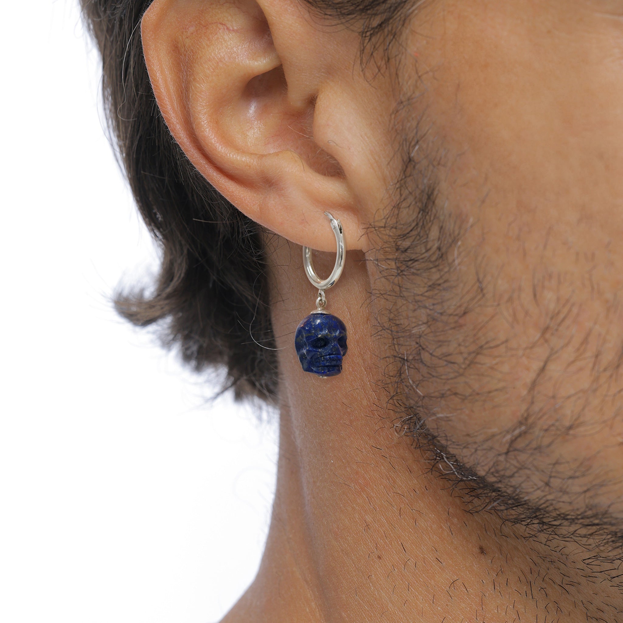Silber - KUZZOI | Creolen Totenkopf | Lapis Lazuli (Blau) | 925 Sterling Silber