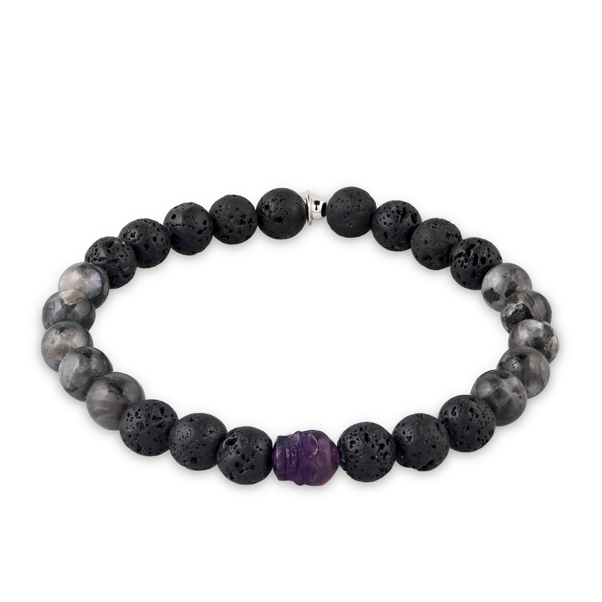 Schwarz - KUZZOI | Bead-Armband Totenkopf | Amethyst (Blau), Lavakite (Grau), Lava Stones (Schwarz) | 925 Sterling Silber