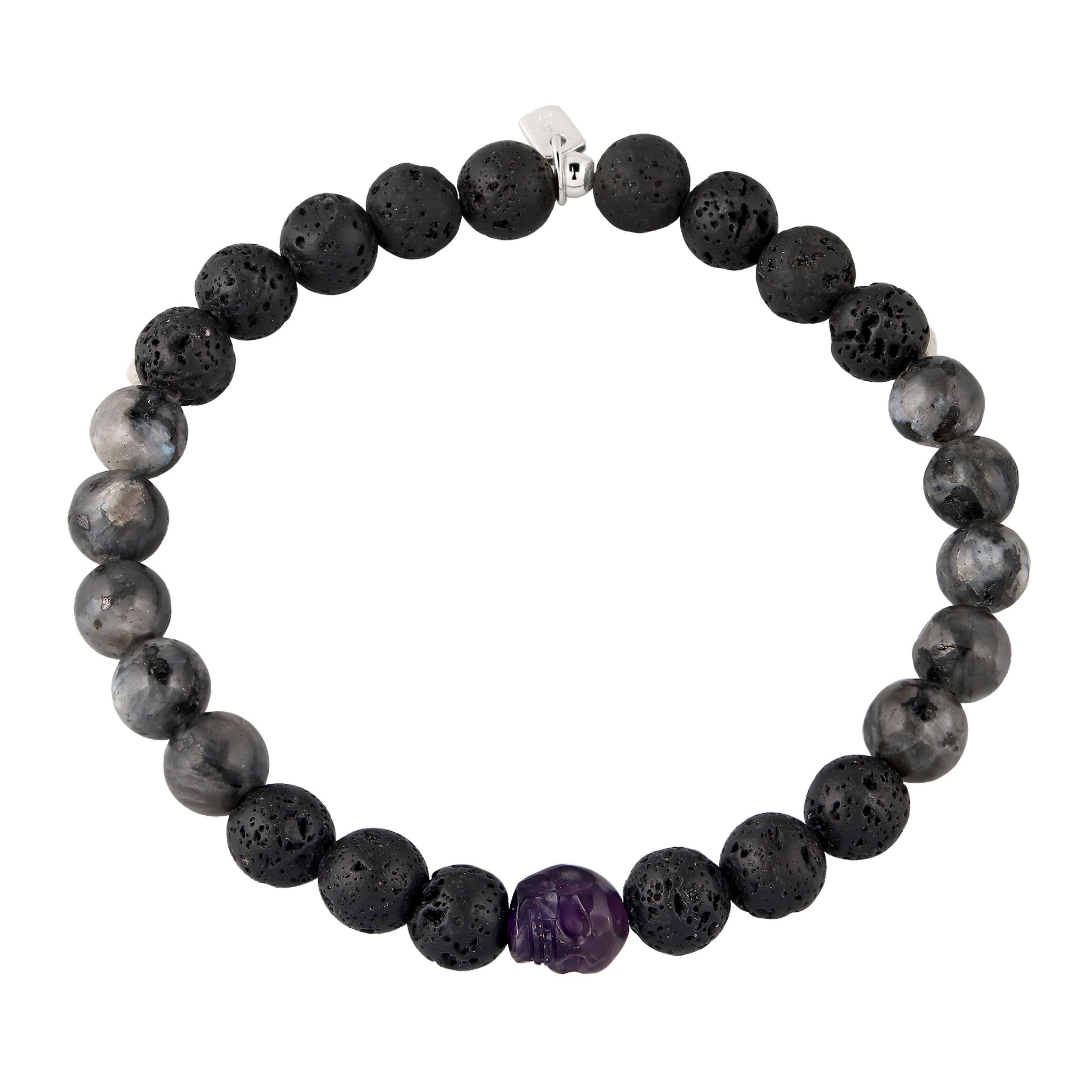 Schwarz - KUZZOI | Bead-Armband Totenkopf | Amethyst (Blau), Lavakite (Grau), Lava Stones (Schwarz) | 925 Sterling Silber