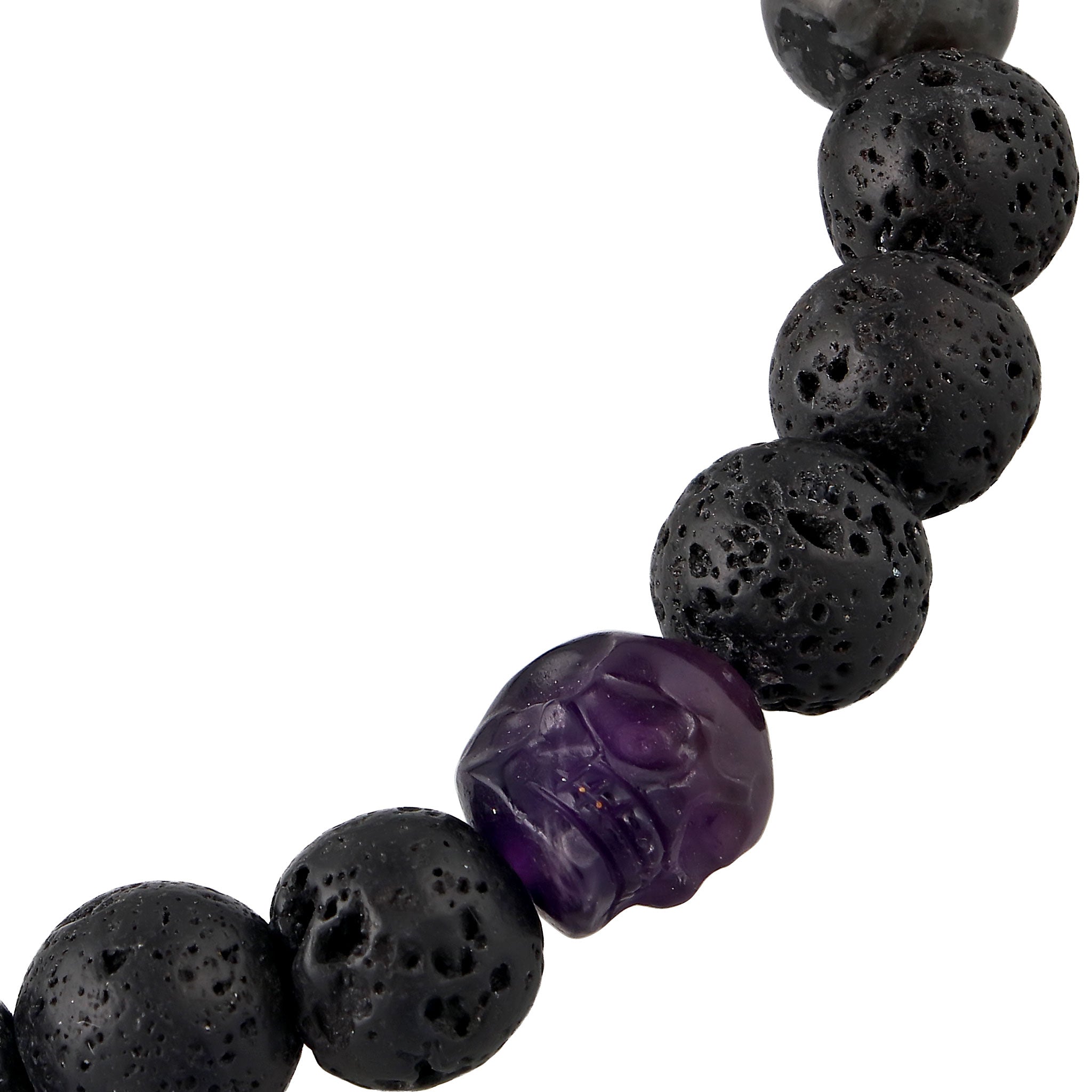 Schwarz - KUZZOI | Bead-Armband Totenkopf | Amethyst (Blau), Lavakite (Grau), Lava Stones (Schwarz) | 925 Sterling Silber