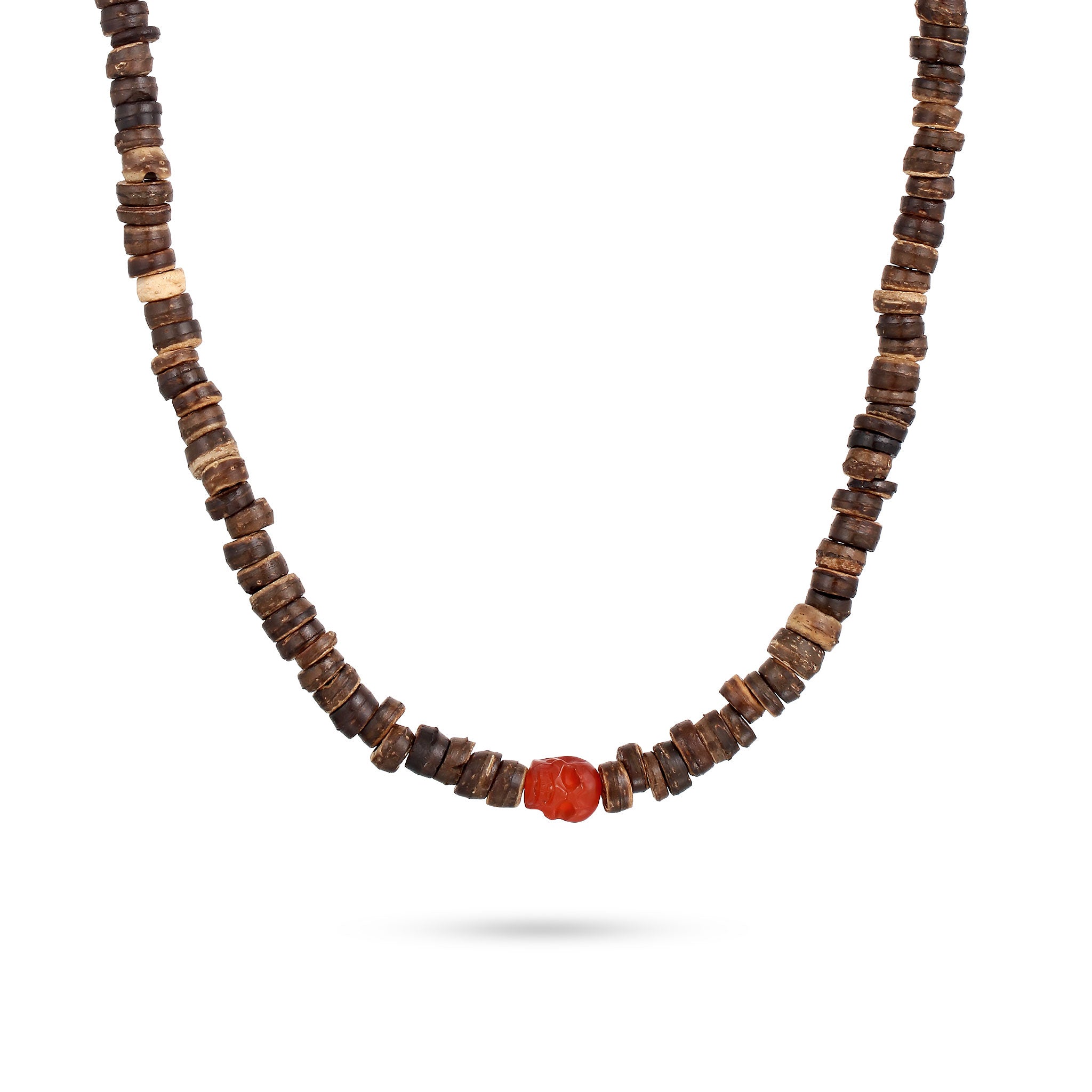 Braun - KUZZOI | Halskette Totenkopf | Karneol (Rot), Coconut Beads (Braun)| 925 Sterling Silber