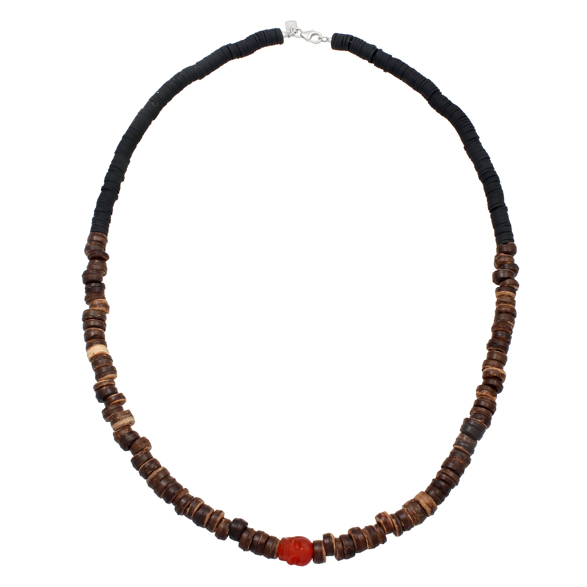 Braun - KUZZOI | Halskette Totenkopf | Karneol (Rot), Coconut Beads (Braun)| 925 Sterling Silber