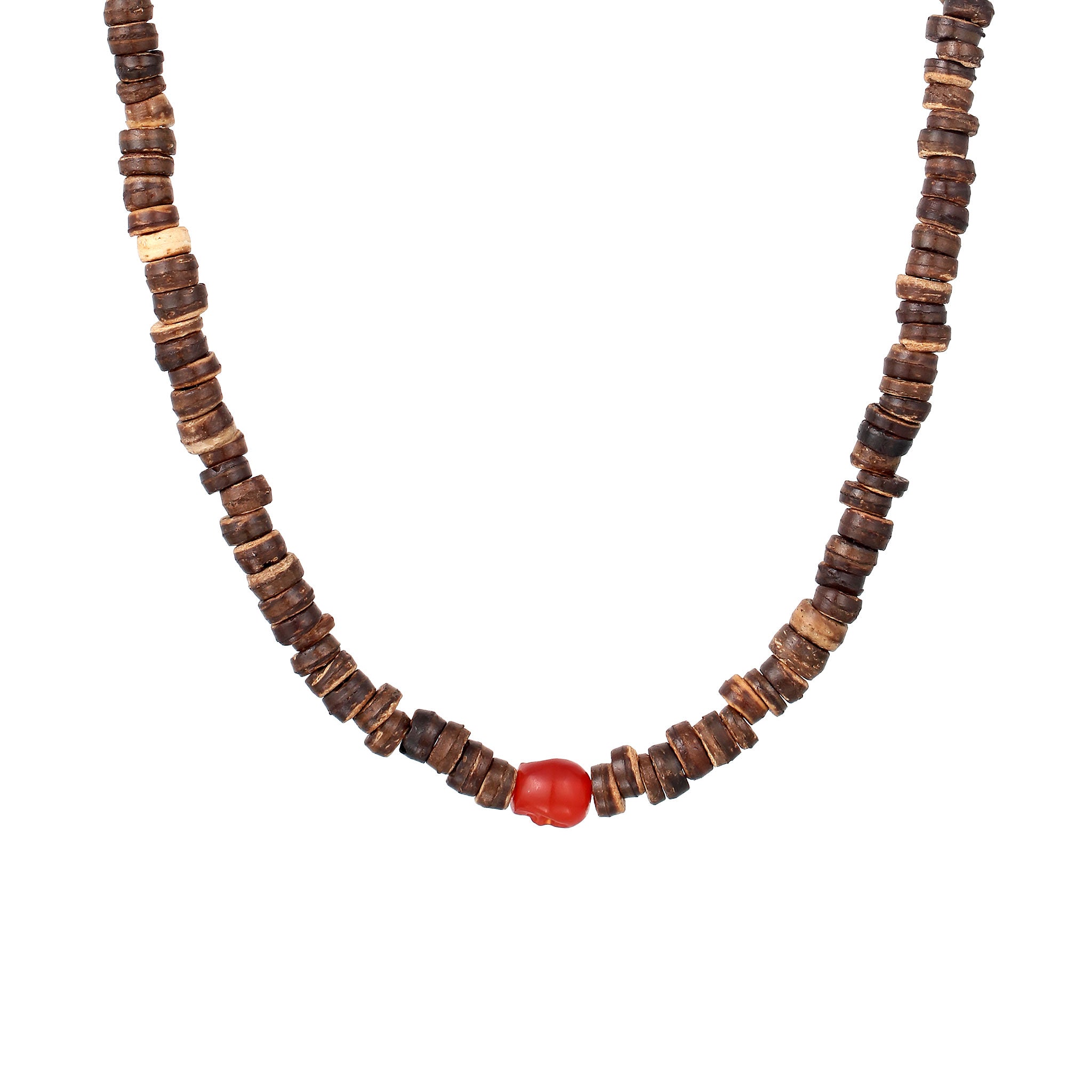 Braun - KUZZOI | Halskette Totenkopf | Karneol (Rot), Coconut Beads (Braun)| 925 Sterling Silber