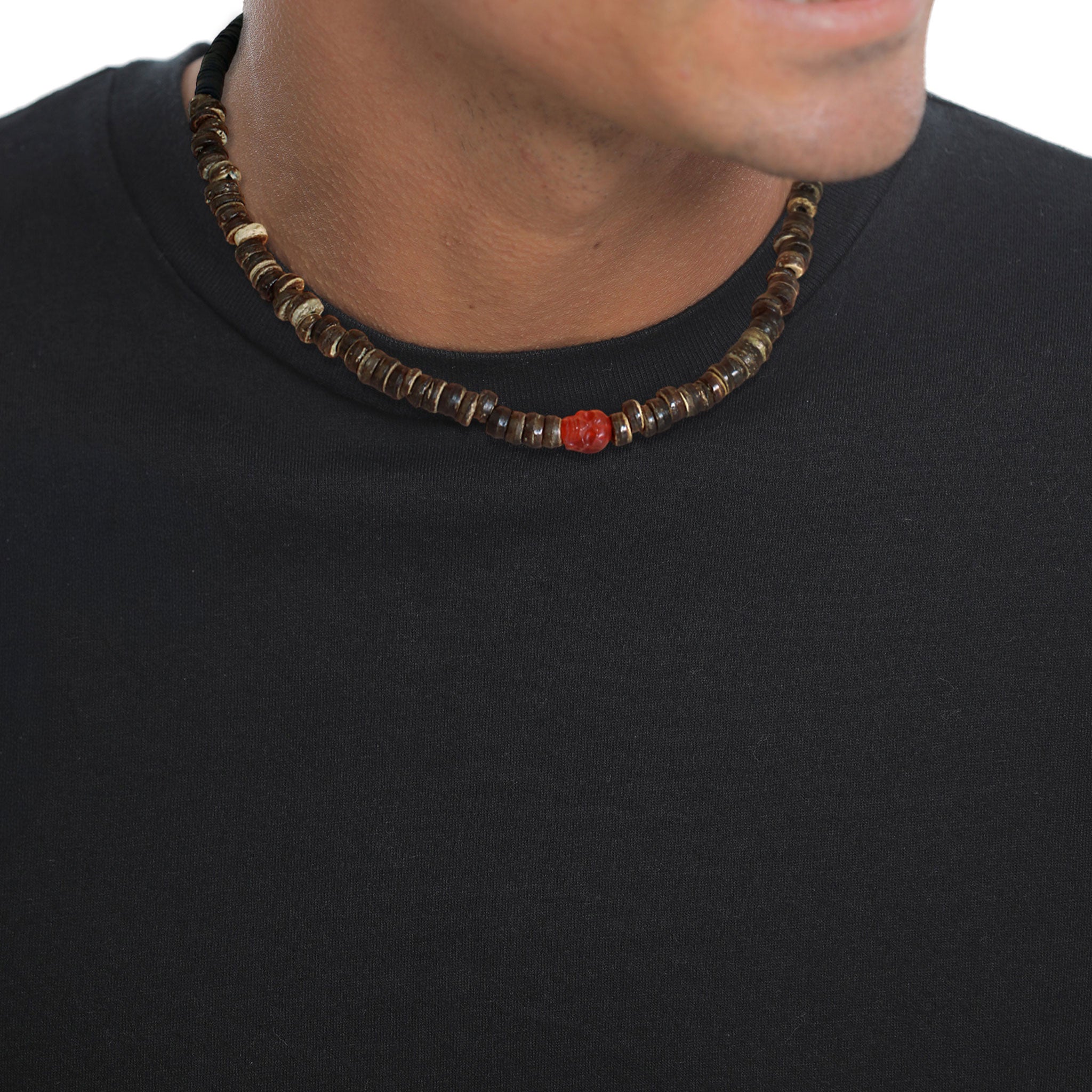 Braun - KUZZOI | Halskette Totenkopf | Karneol (Rot), Coconut Beads (Braun)| 925 Sterling Silber