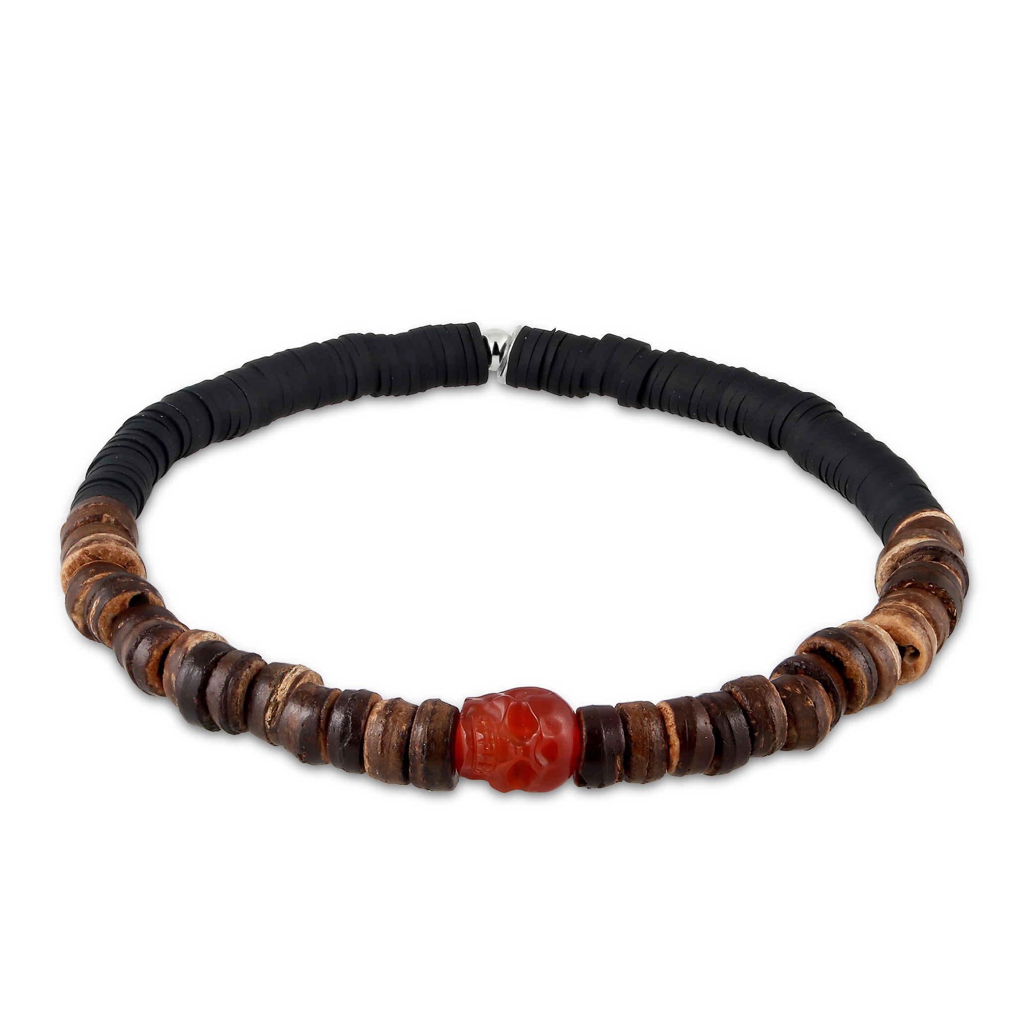 Braun - KUZZOI | Armband Totenkopf | Karneol (Rot), Coconut Beads (Braun)| 925 Sterling Silber