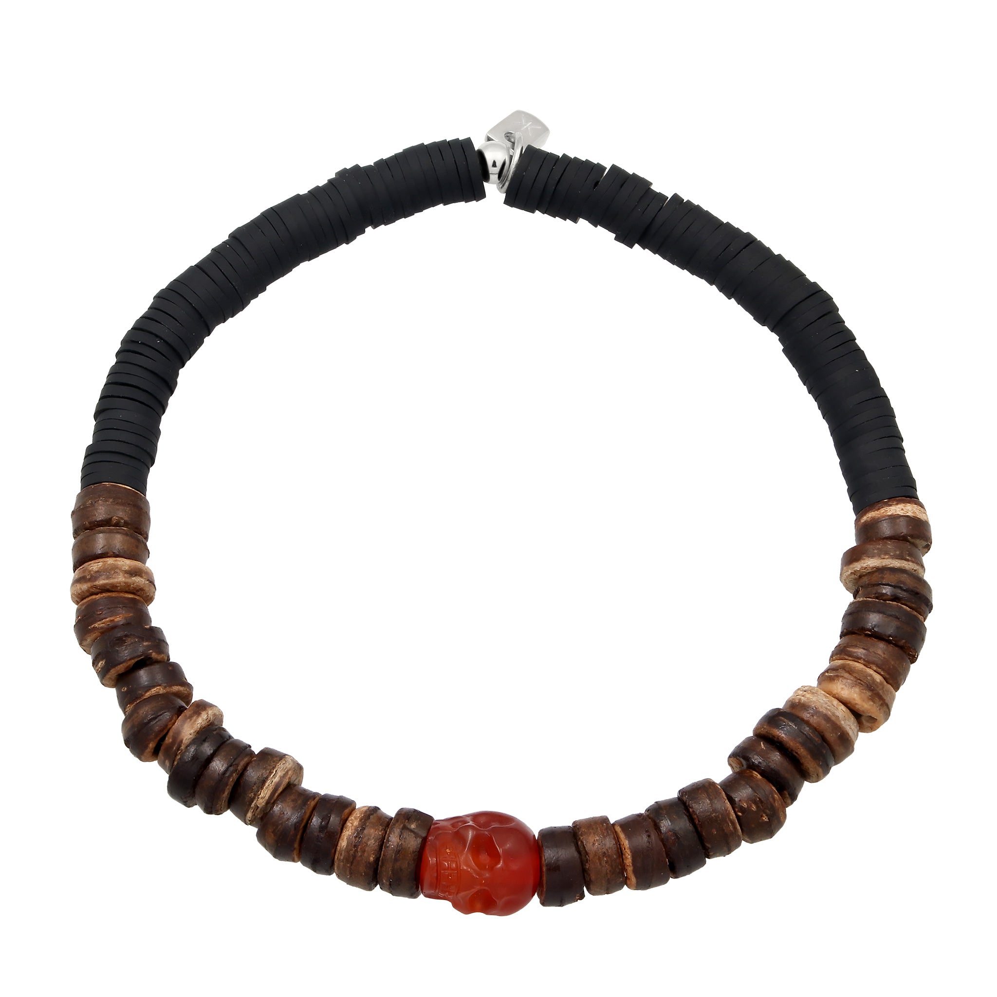 Braun - KUZZOI | Armband Totenkopf | Karneol (Rot), Coconut Beads (Braun)| 925 Sterling Silber