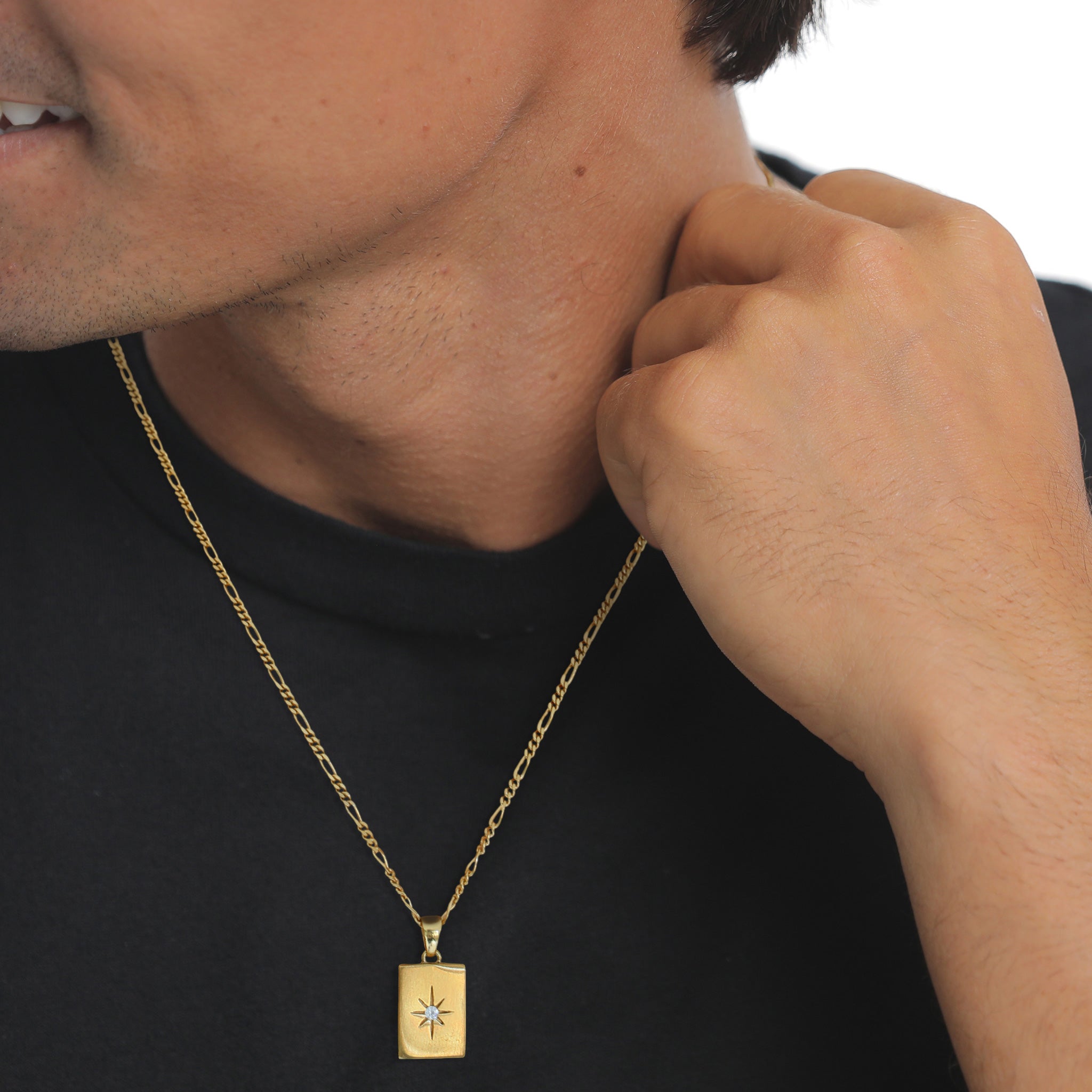 Gold - KUZZOI | Halskette Stern Rechteck | Topas (Weiß)| 925 Sterling Silber vergoldet