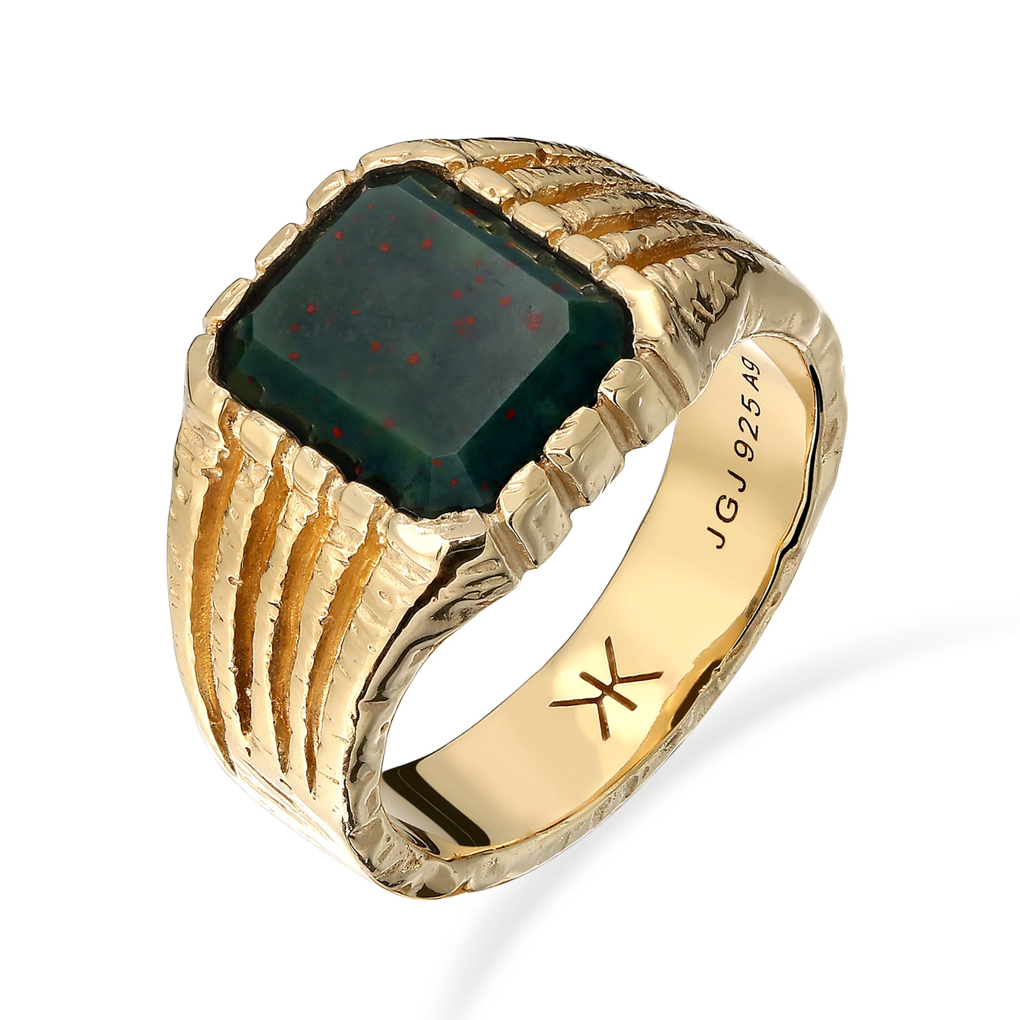 Gold - KUZZOI | Siegelring Vintage | Quarz (Grün) | 925 Sterling Silber vergoldet