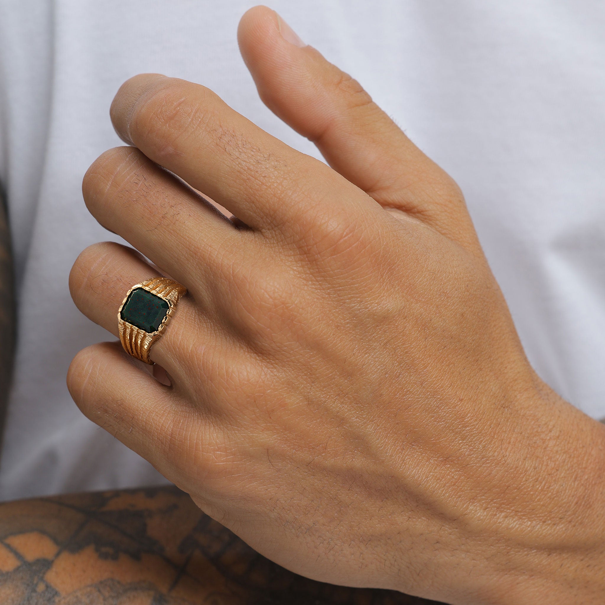 Gold - KUZZOI | Ring Rechteck | Quarz (Grün) | 925 Sterling Silber vergoldet