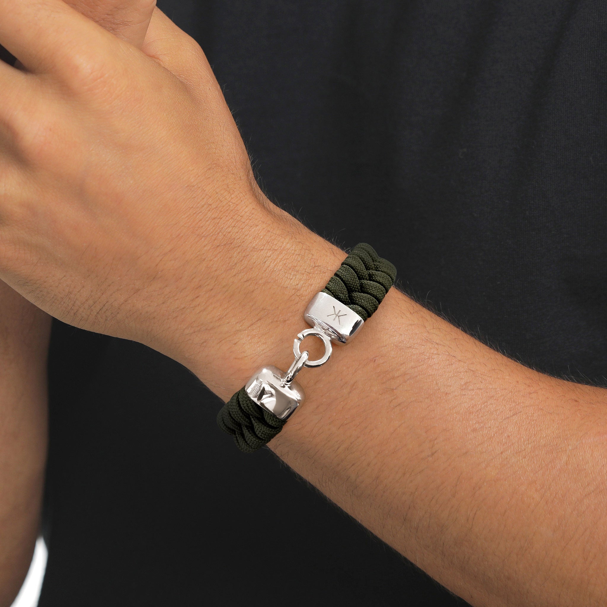 Olivgrün - KUZZOI | Armband Silber für Herren | Nylonkette | 925 Sterling Silber